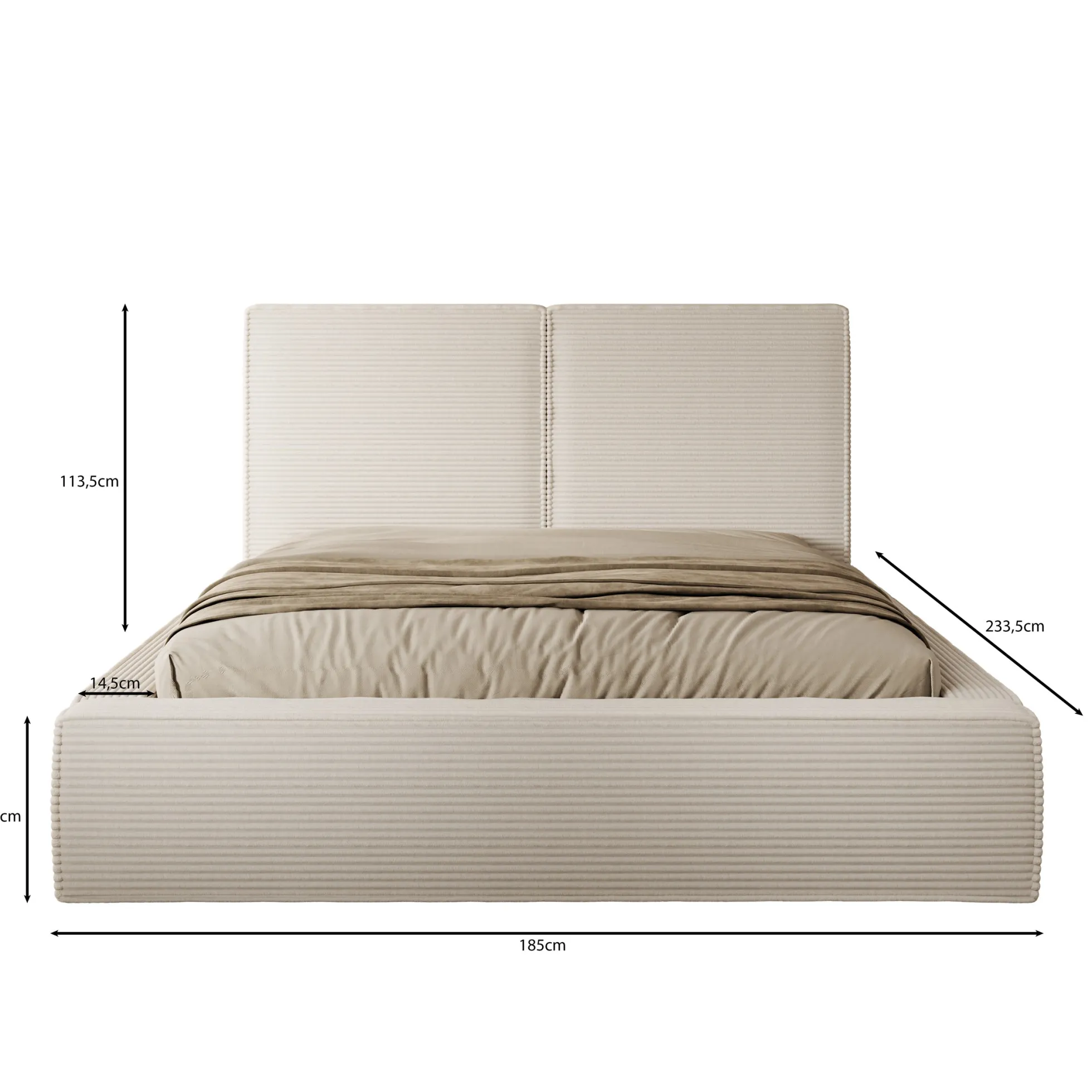 Jarviz - Tweepersoonsbed - Beige ribstof - 160x200 cm