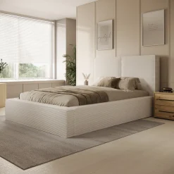 Jarviz - Tweepersoonsbed - Beige ribstof - 140x200 cm