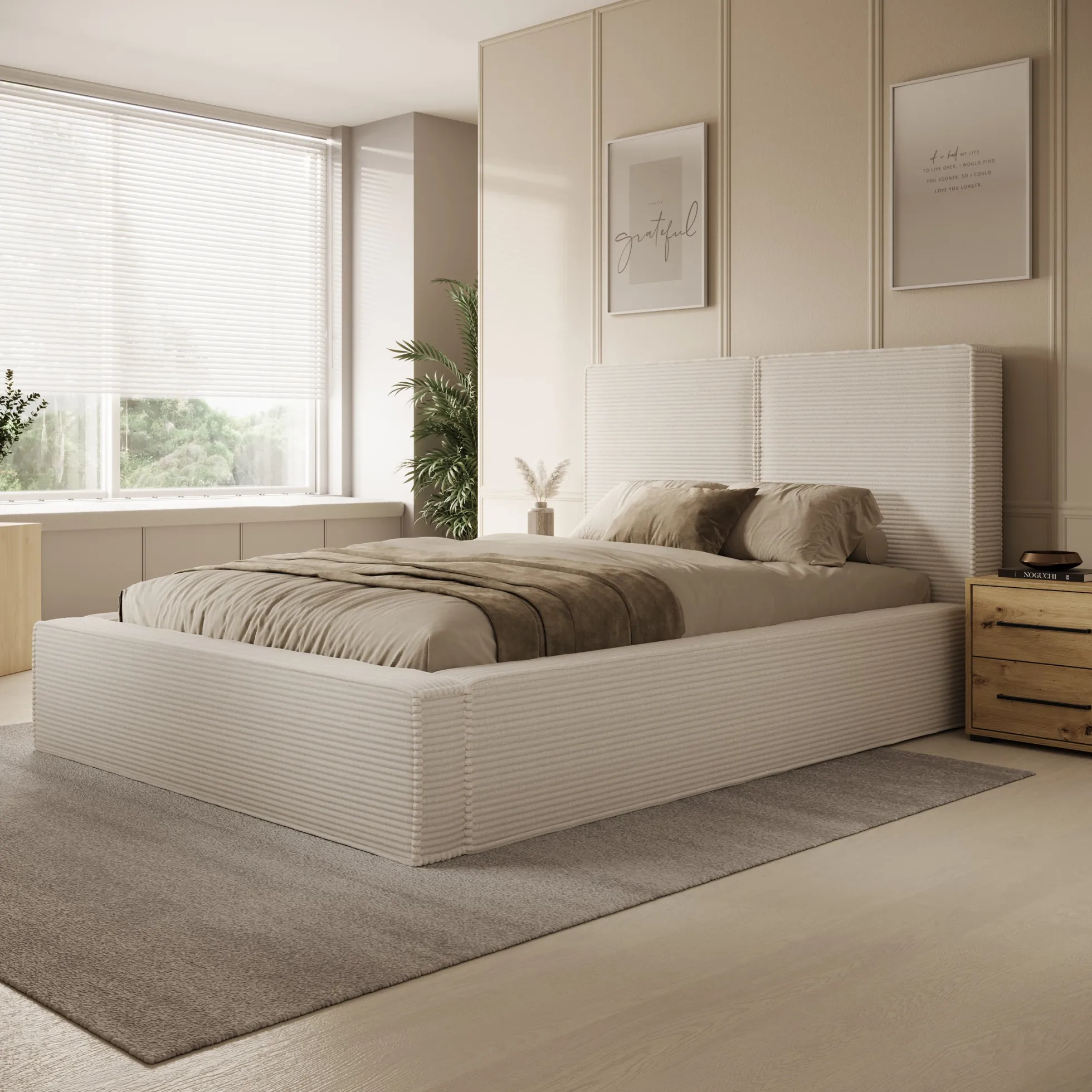 Jarviz - Tweepersoonsbed - Beige ribstof - 140x200 cm