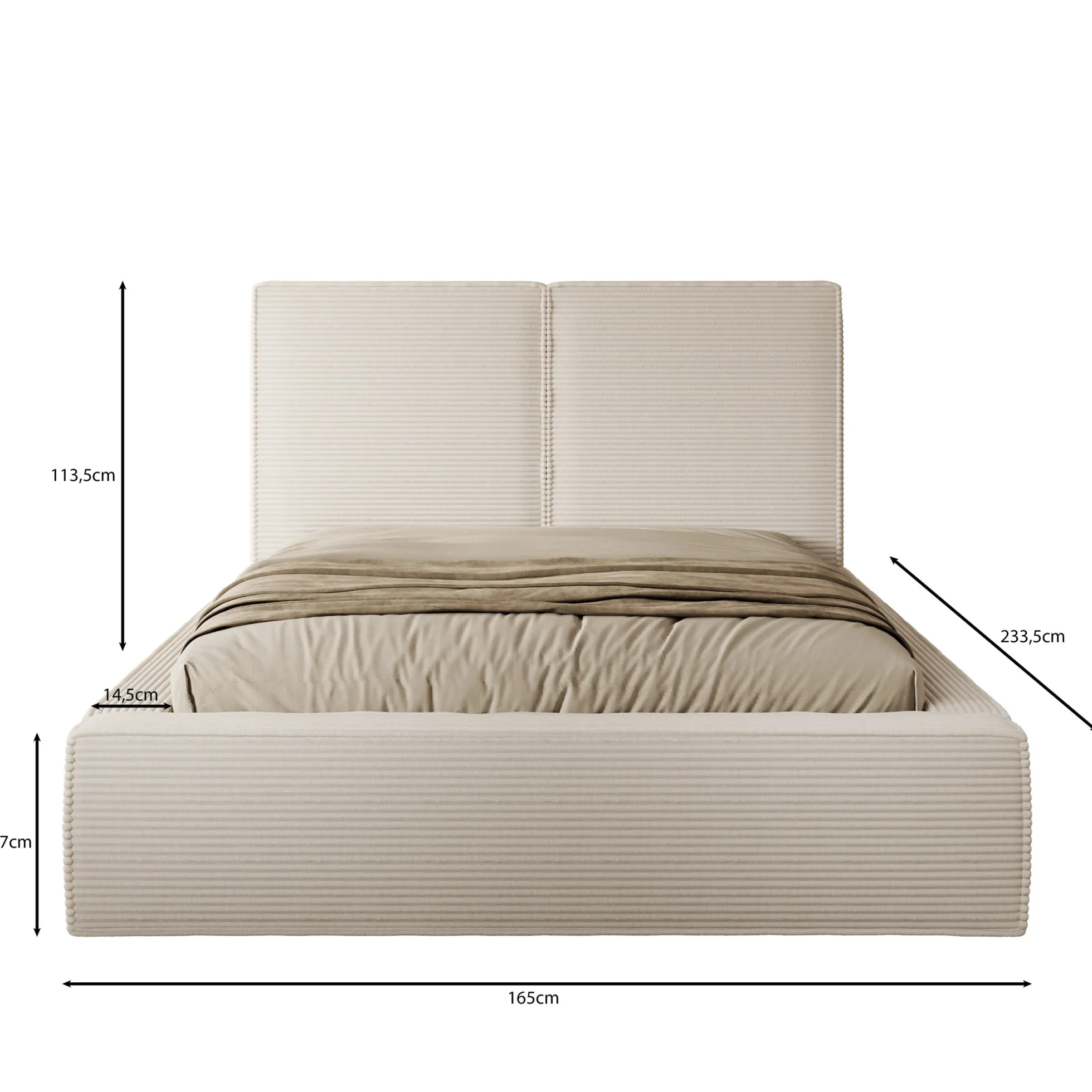 Jarviz - Tweepersoonsbed - Beige ribstof - 140x200 cm