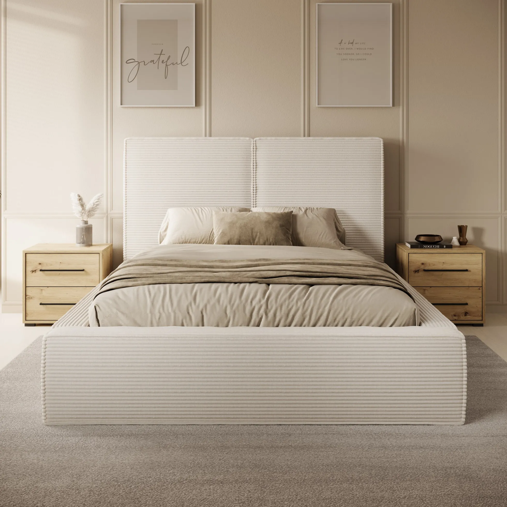Jarviz - Tweepersoonsbed - Beige ribstof - 140x200 cm