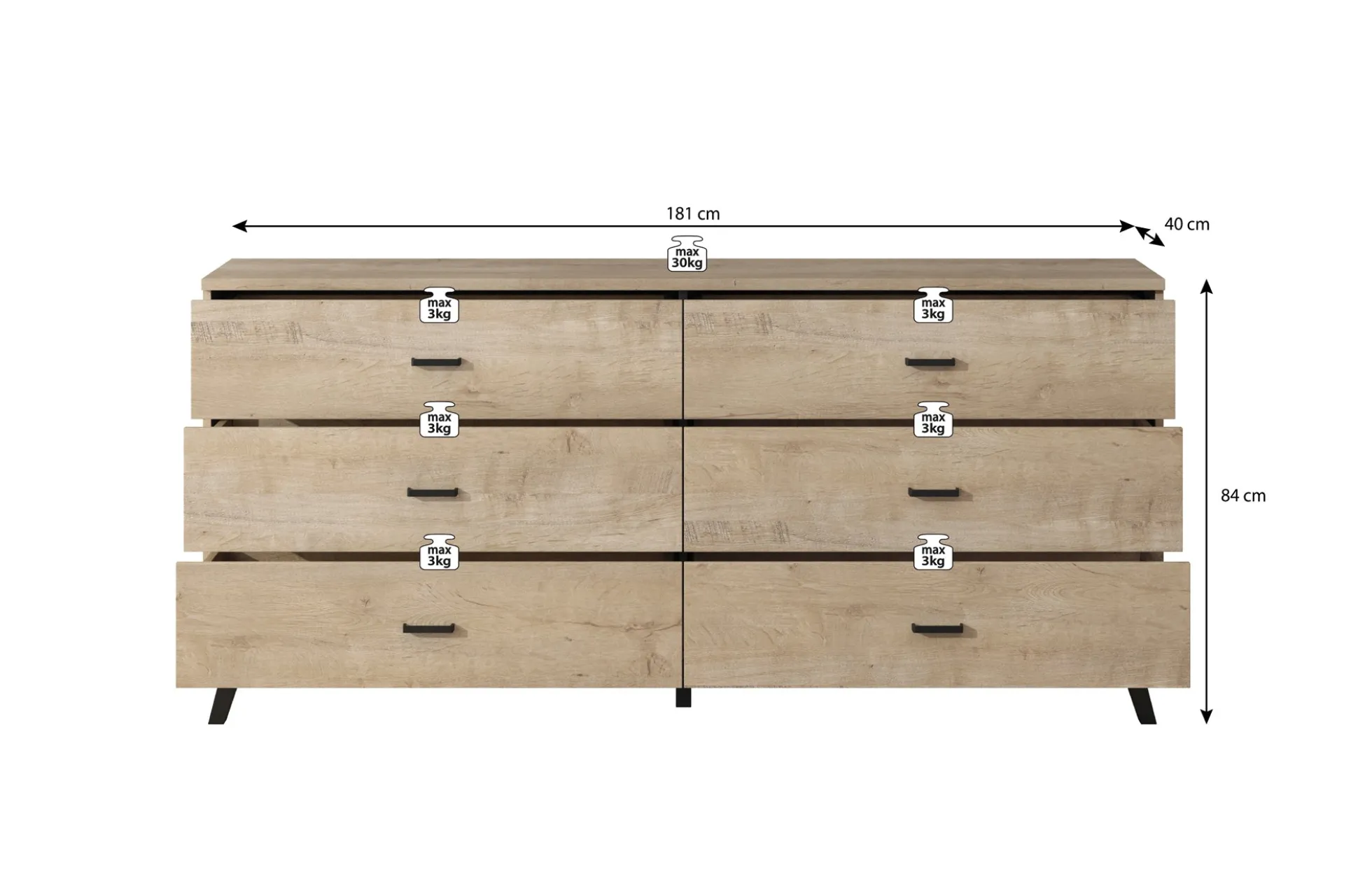 Jenny - Dressoir - Eiken/zwart - 181x40x84 cm