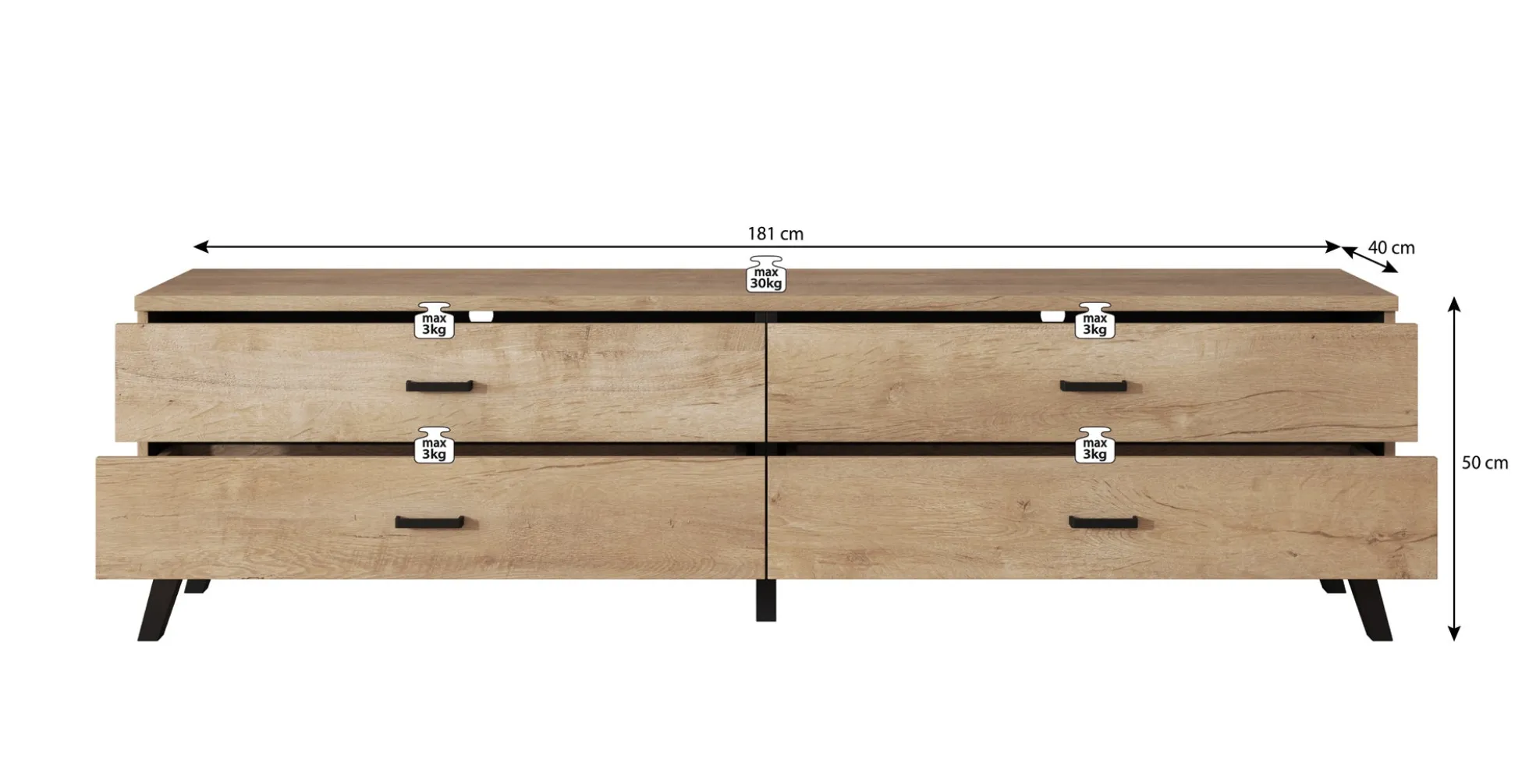 Jenny - TV-Meubel met 4 lades - Eiken - 181 cm