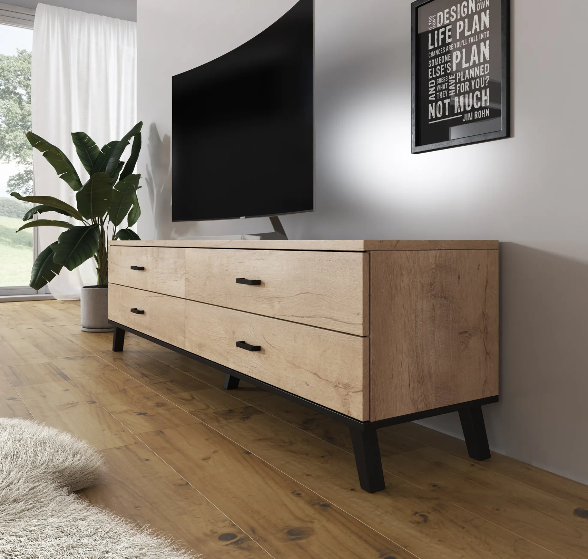 Jenny - TV-Meubel met 4 lades - Eiken - 181 cm