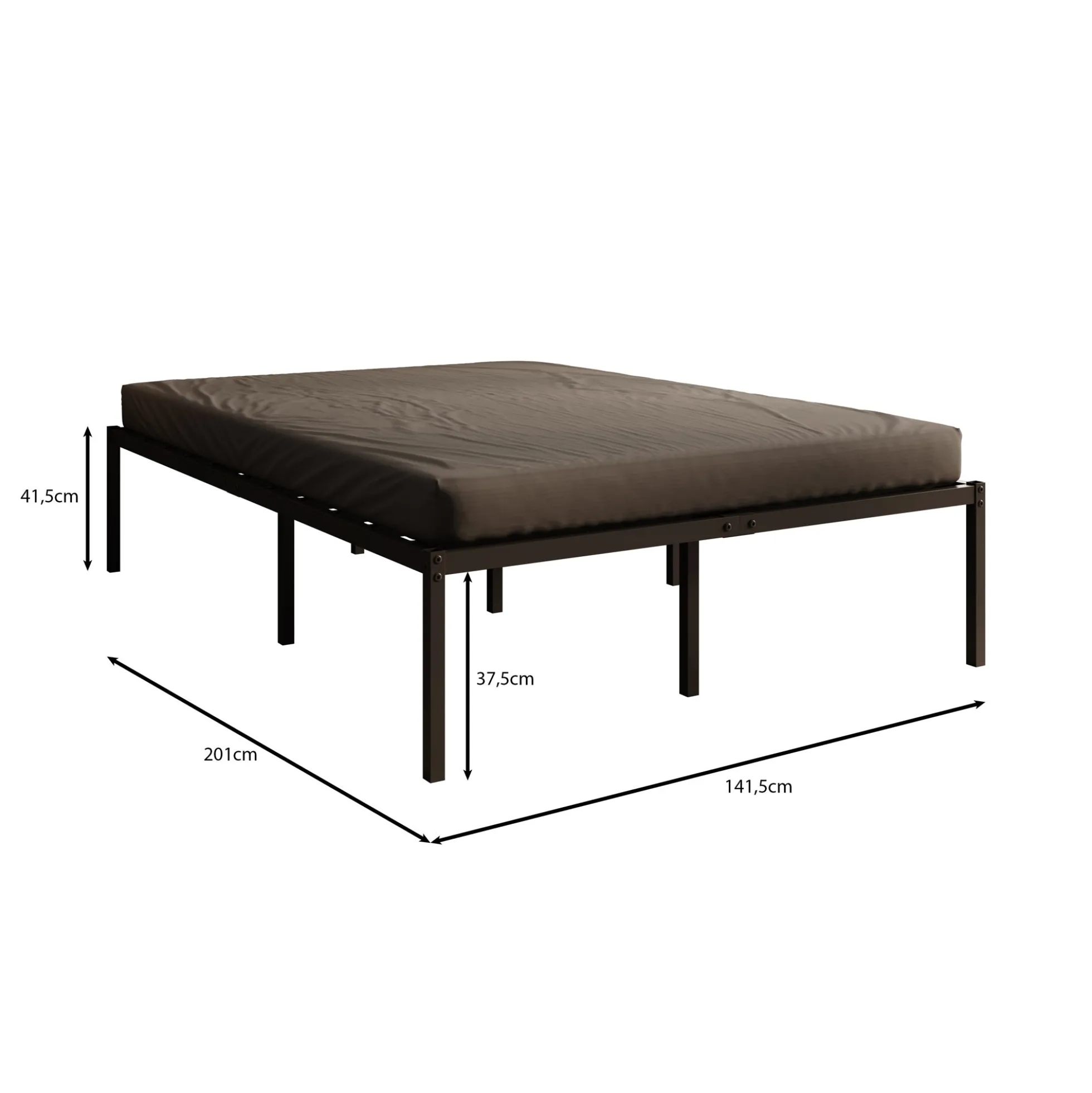 Justin - Tweepersoonsbed - Metaal zwart - 140x200 cm