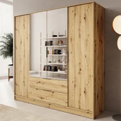 Kaelum - Kledingkast 4-deurs - Eiken - 206x51x200 cm