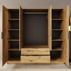 Kaelum - Kledingkast 4-deurs - Eiken - 206x51x200 cm