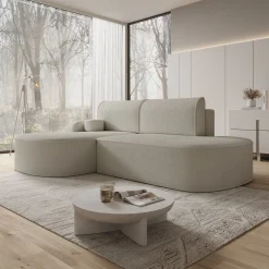 Kalero - Hoekbank 2-zits met chaise longue - Teddystof beige - Links