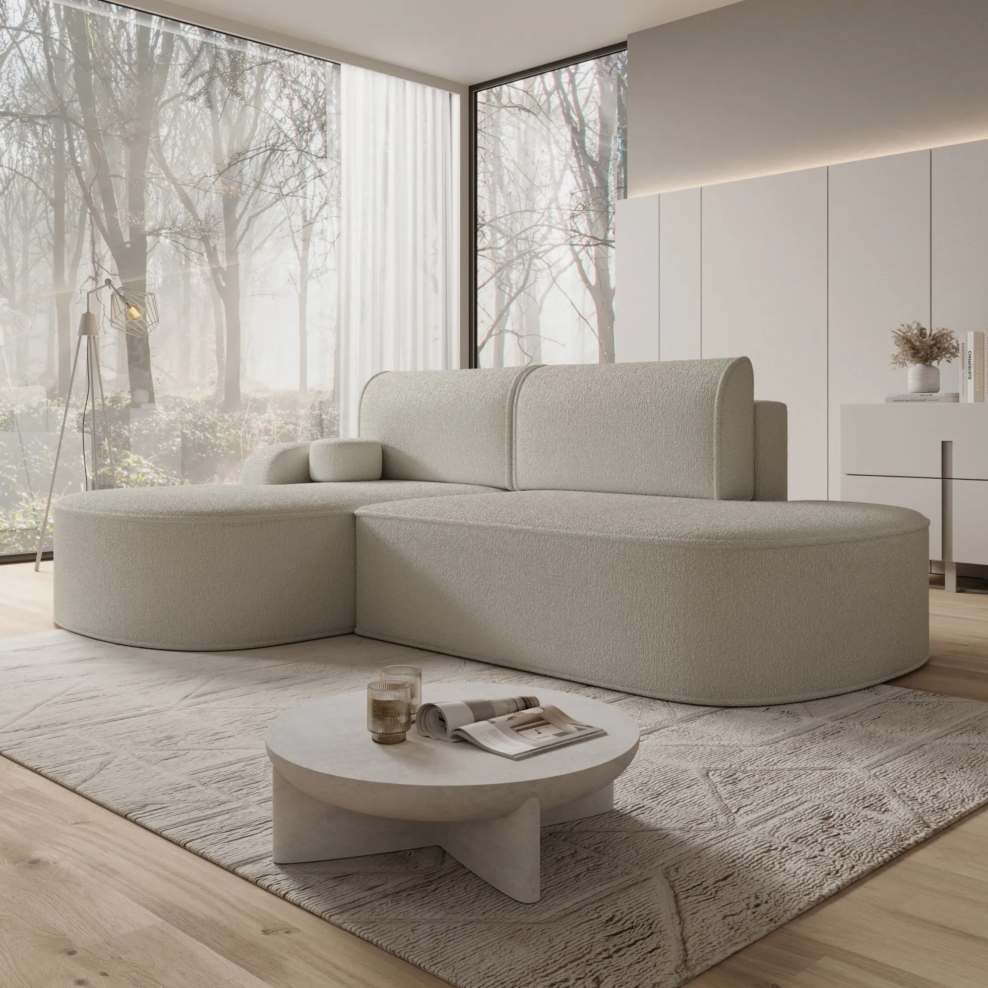 Kalero - Hoekbank 2-zits met chaise longue - Teddystof beige - Links