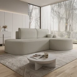 Kalero - Hoekbank 2-zits met chaise longue - Teddystof beige - Rechts