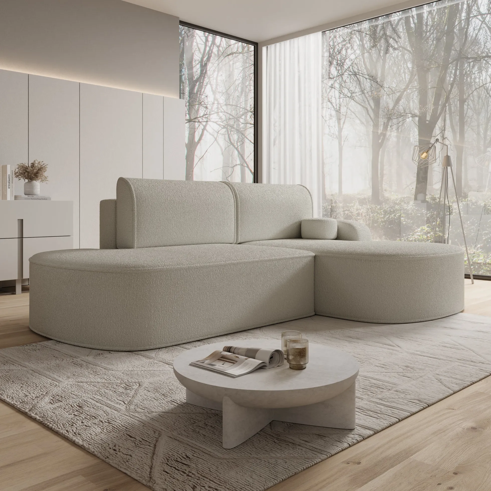 Kalero - Hoekbank 2-zits met chaise longue - Teddystof beige - Rechts