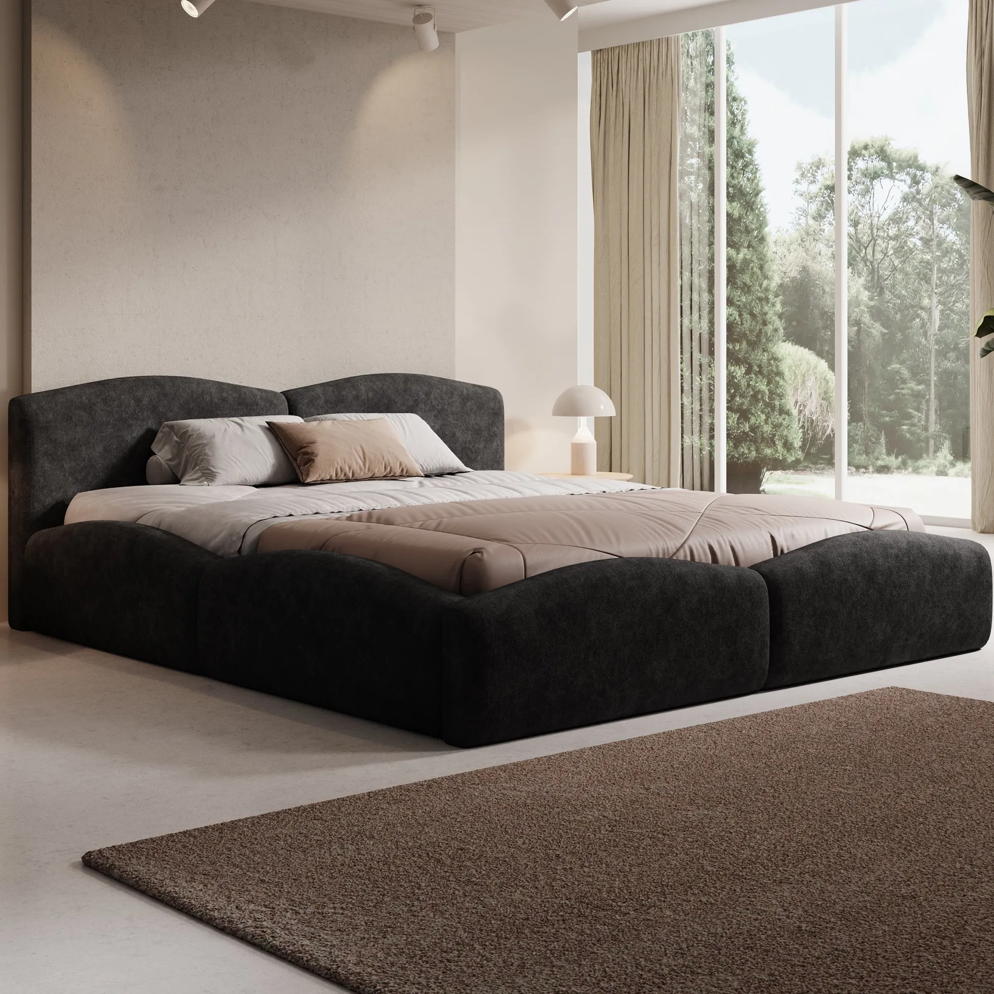 Kamfer - Tweepersoonsbed - Stof zwart - 180x200 cm