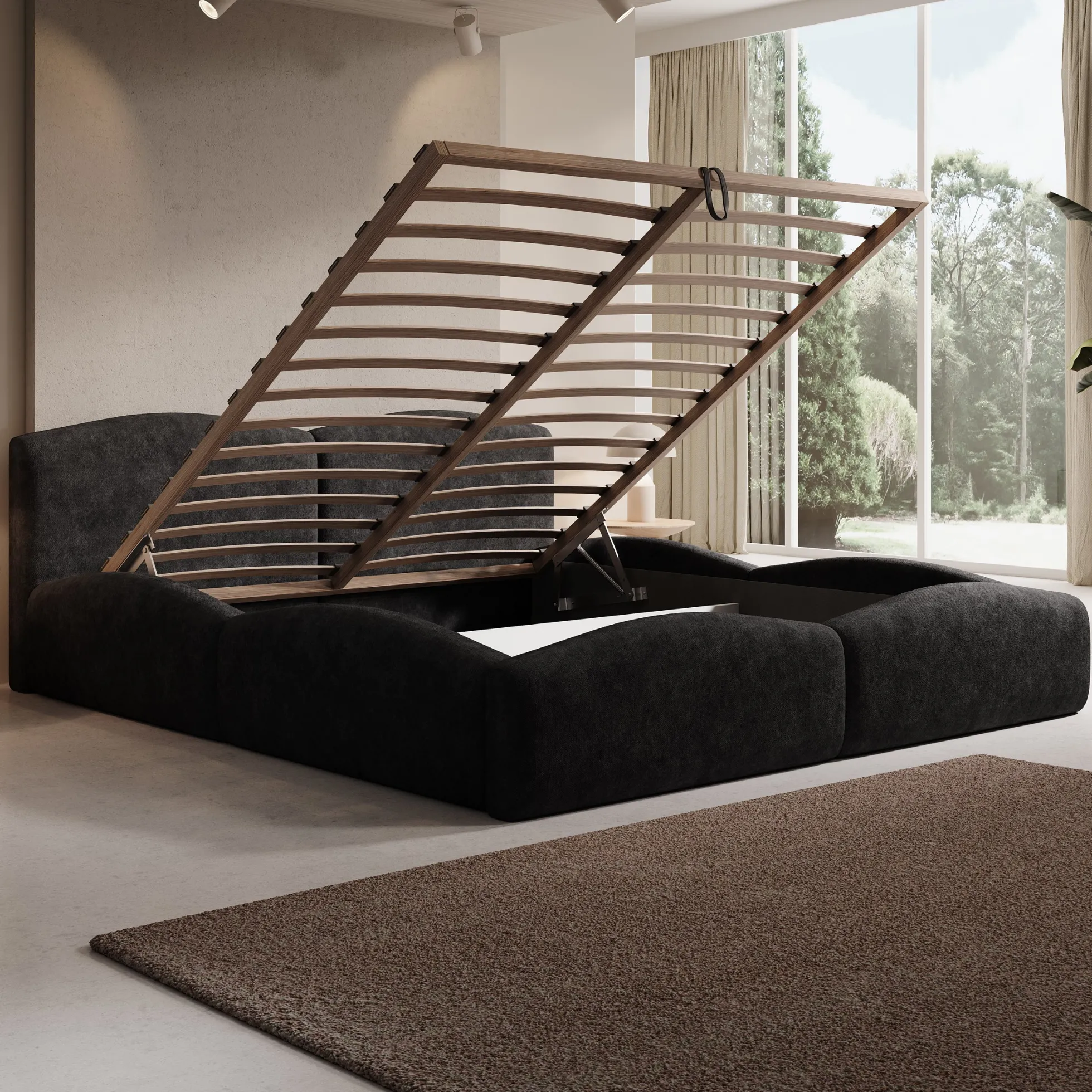Kamfer - Tweepersoonsbed - Stof zwart - 180x200 cm