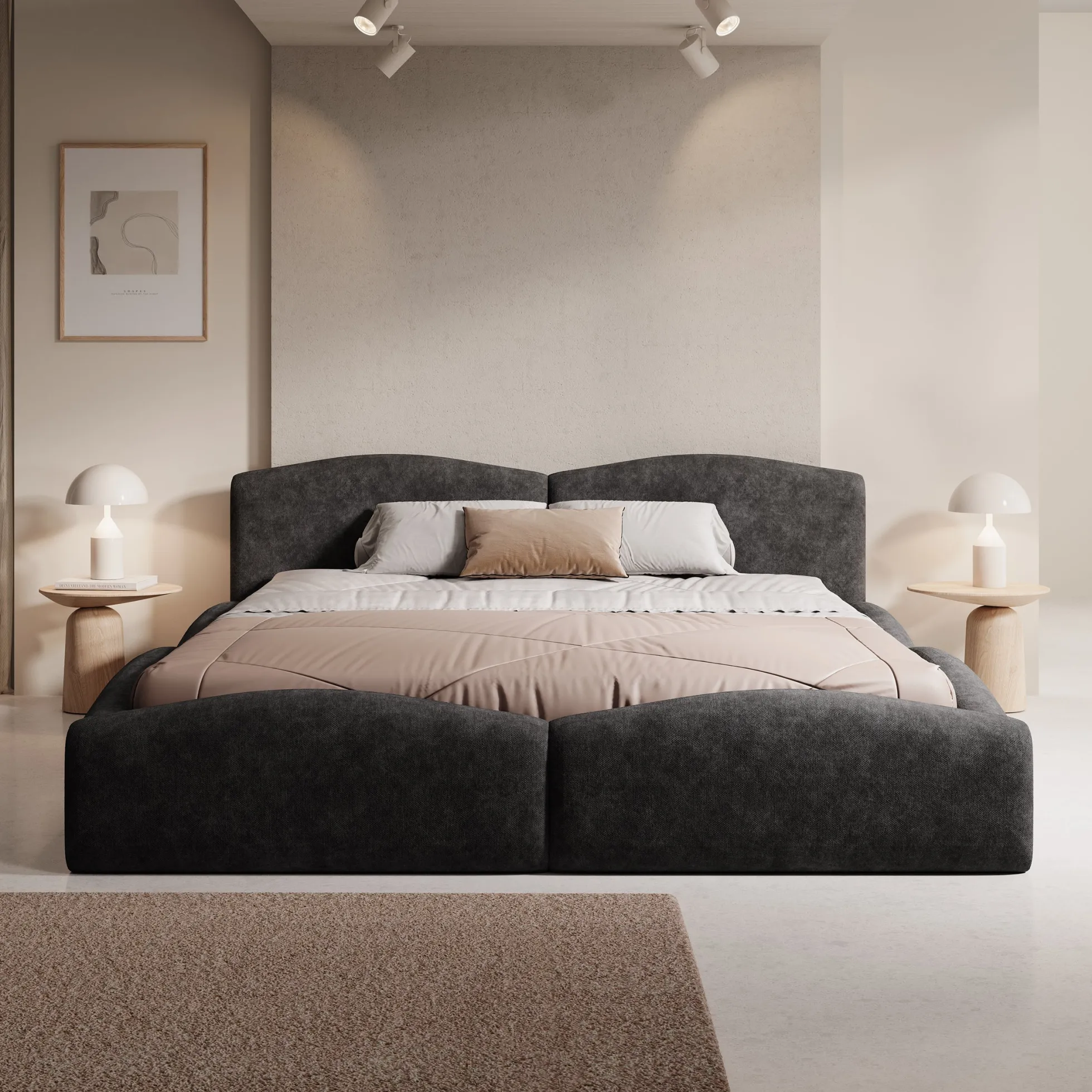 Kamfer - Tweepersoonsbed - Stof zwart - 180x200 cm