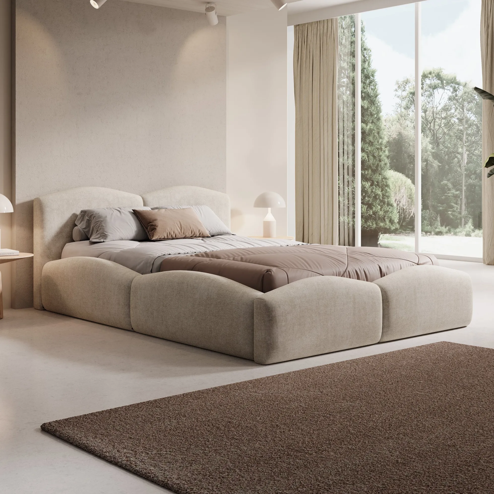 Kamfer - Tweepersoonsbed - Stof beige - 140x200 cm
