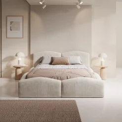 Kamfer - Tweepersoonsbed - Stof beige - 140x200 cm