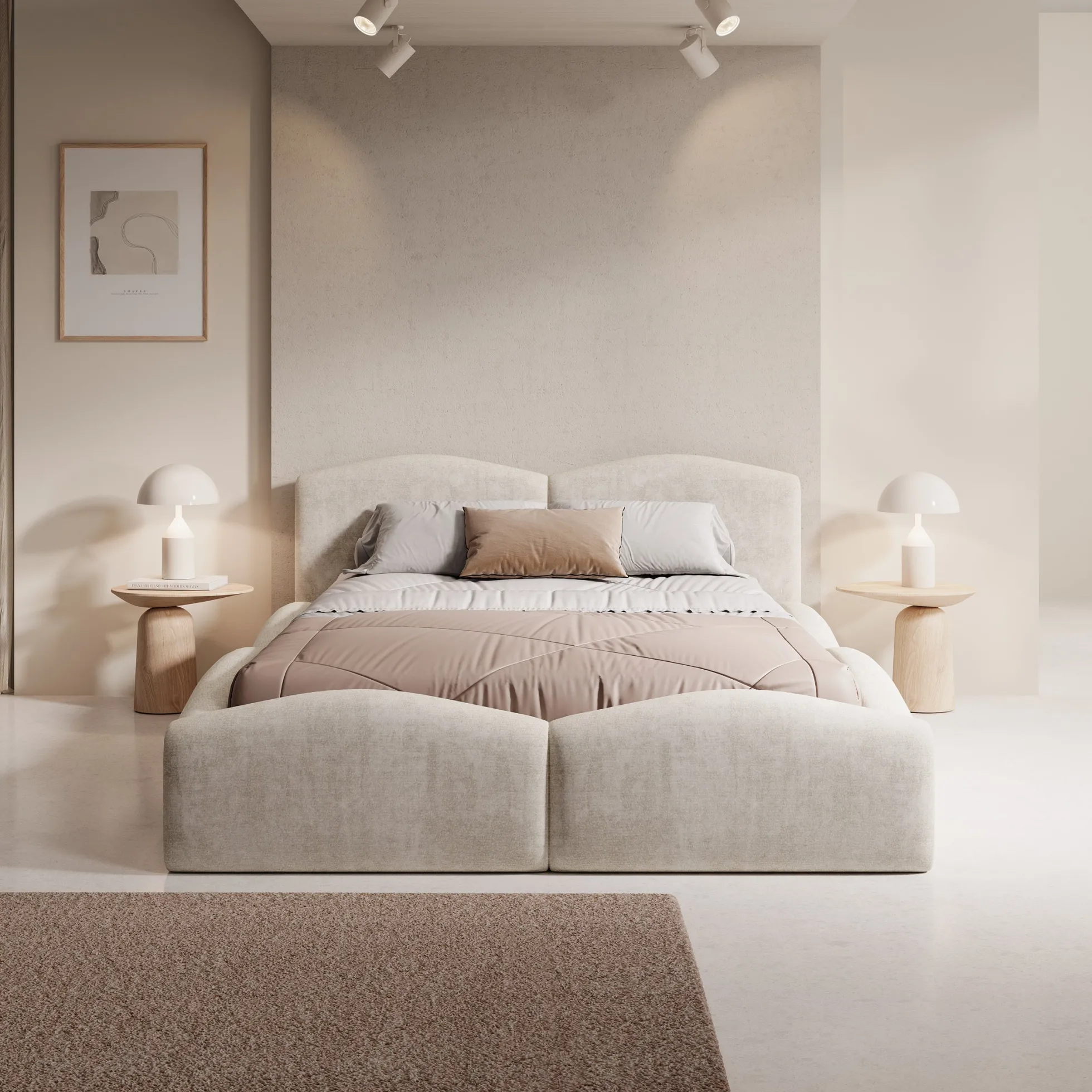 Kamfer - Tweepersoonsbed - Stof beige - 140x200 cm