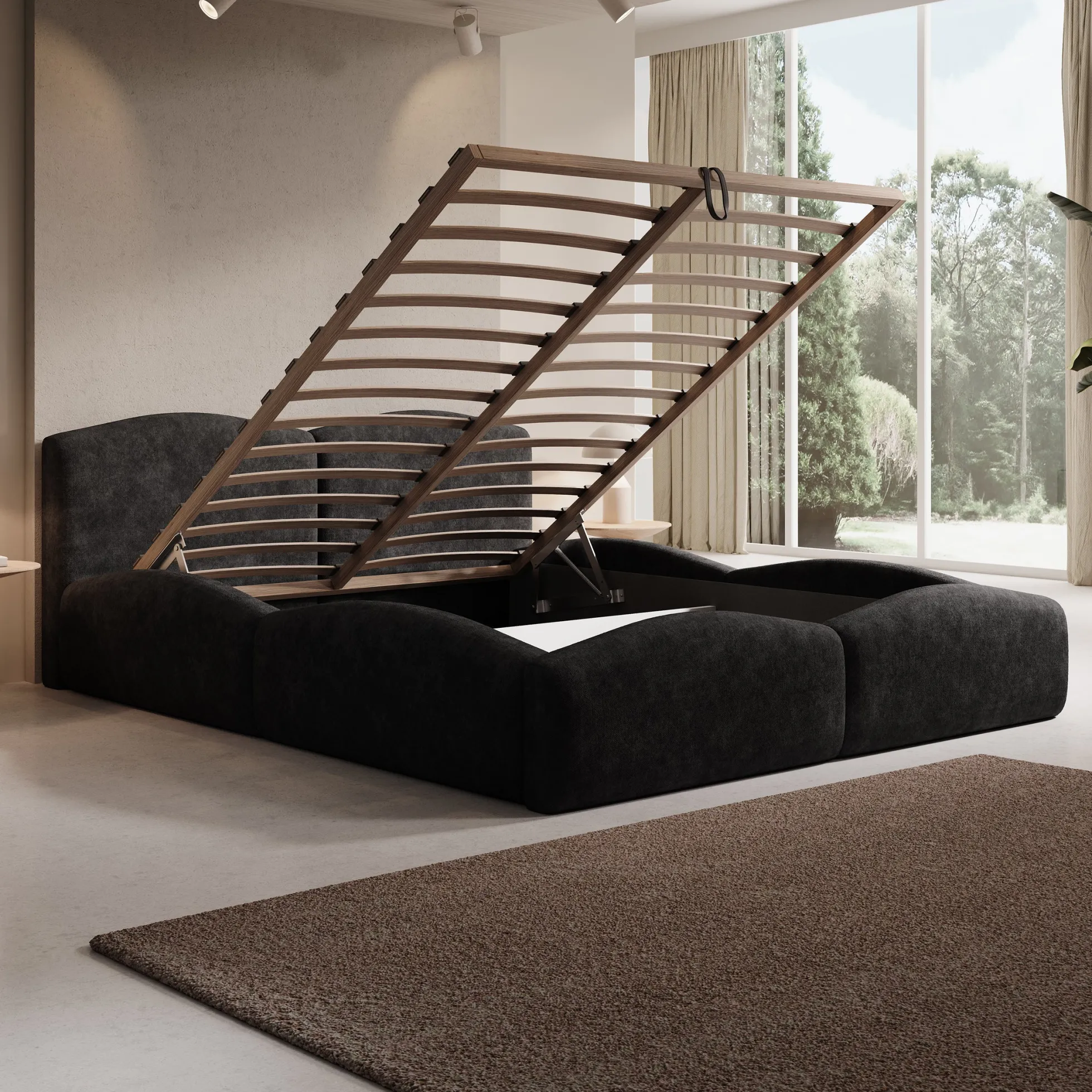 Kamfer - Tweepersoonsbed - Stof zwart - 160x200 cm
