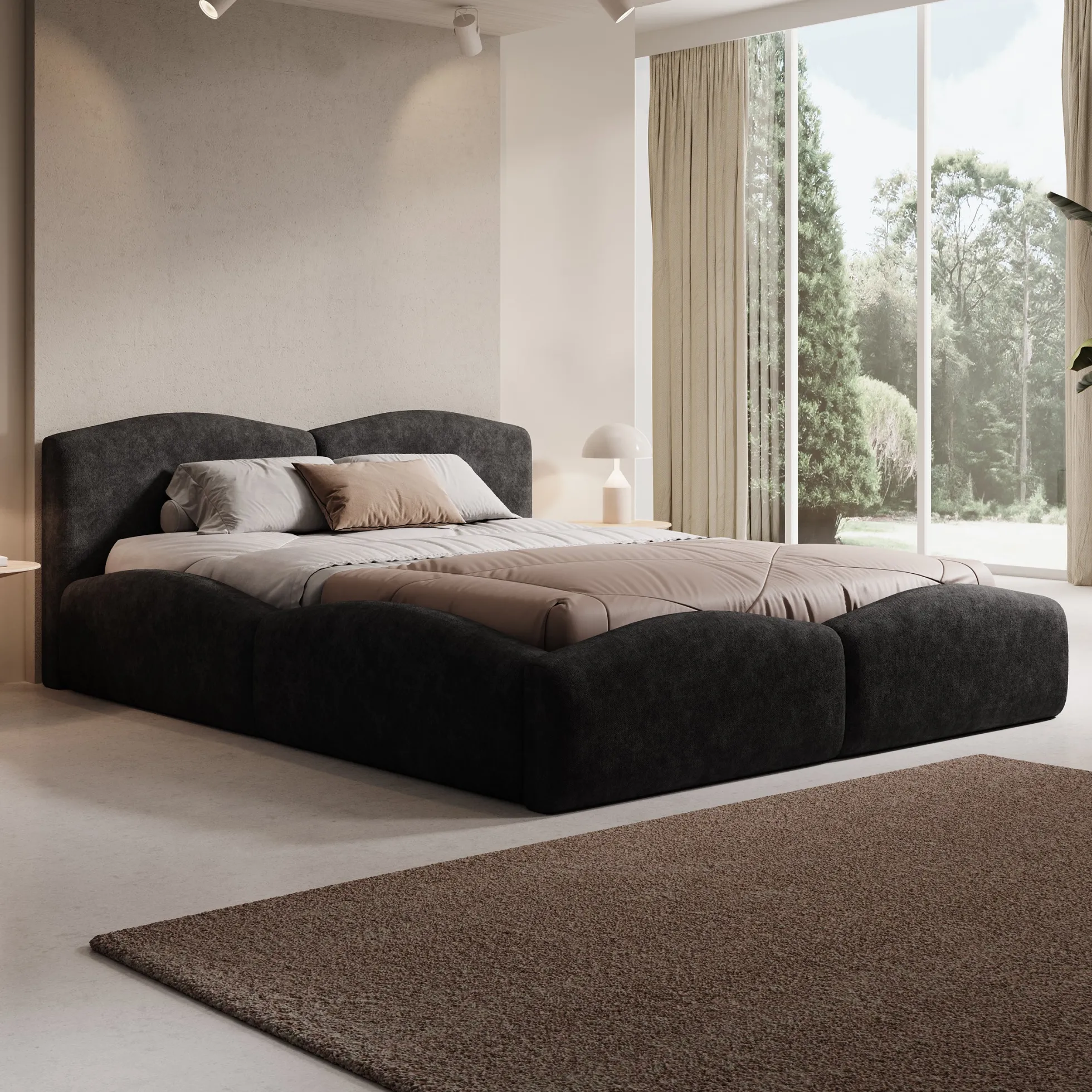Kamfer - Tweepersoonsbed - Stof zwart - 160x200 cm