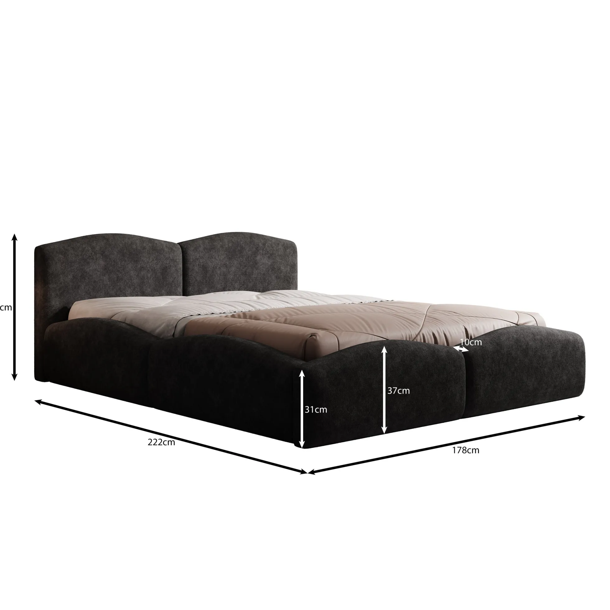 Kamfer - Tweepersoonsbed - Stof zwart - 160x200 cm
