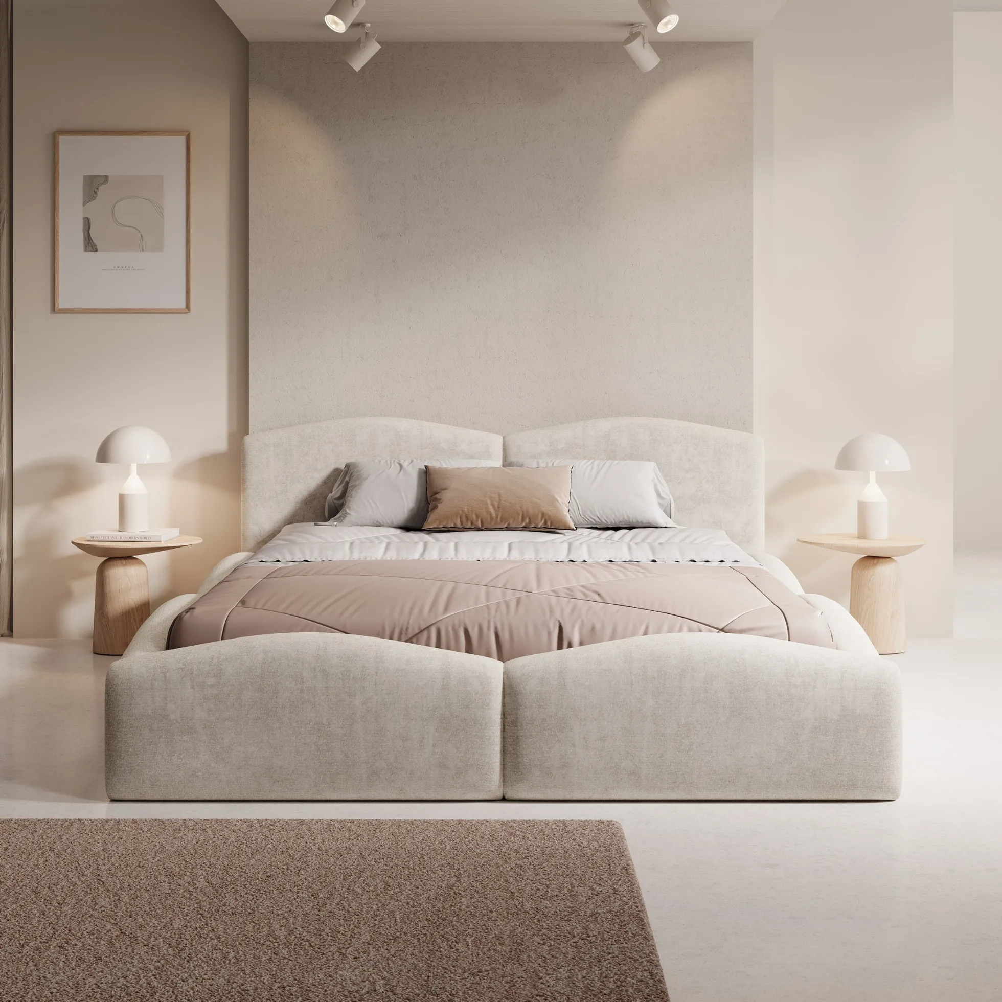 Kamfer - Tweepersoonsbed - Stof beige - 160x200 cm