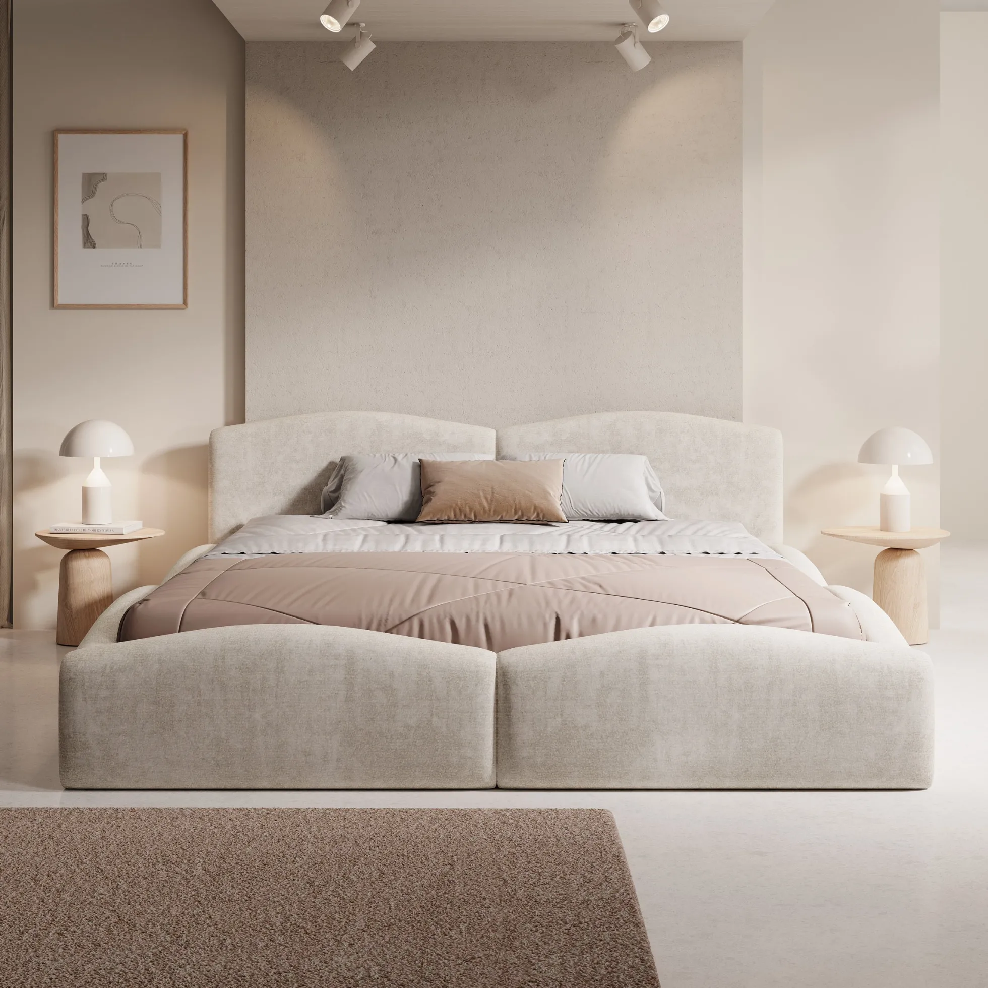 Kamfer - Tweepersoonsbed - Stof beige - 180x200 cm