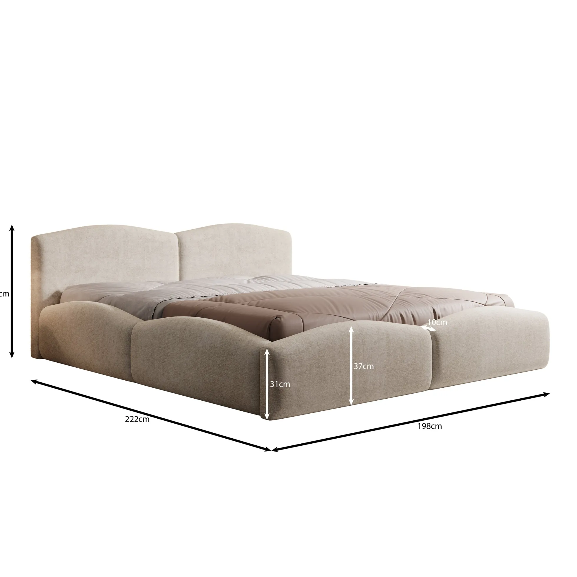 Kamfer - Tweepersoonsbed - Stof beige - 180x200 cm