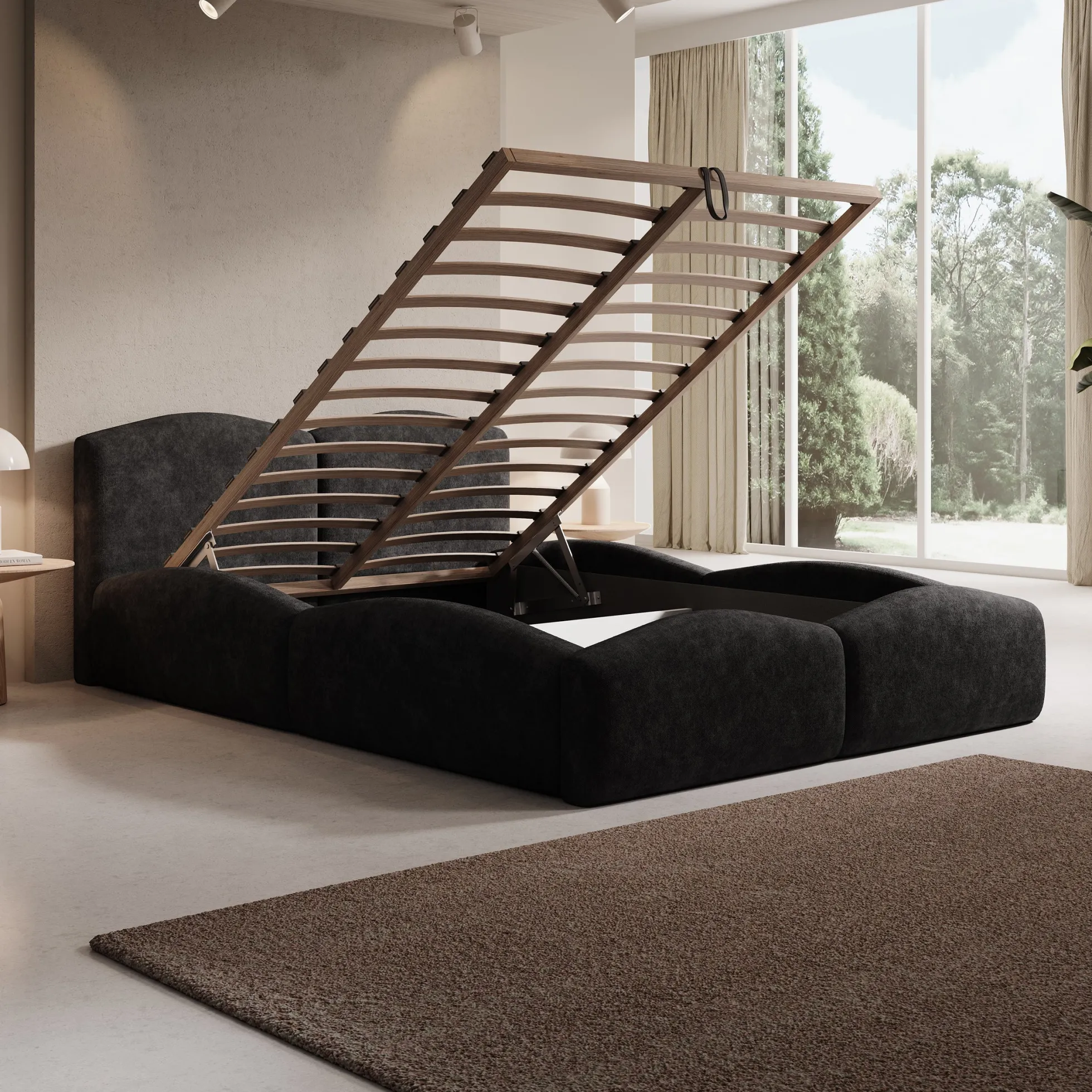 Kamfer - Tweepersoonsbed - Stof zwart - 140x200 cm