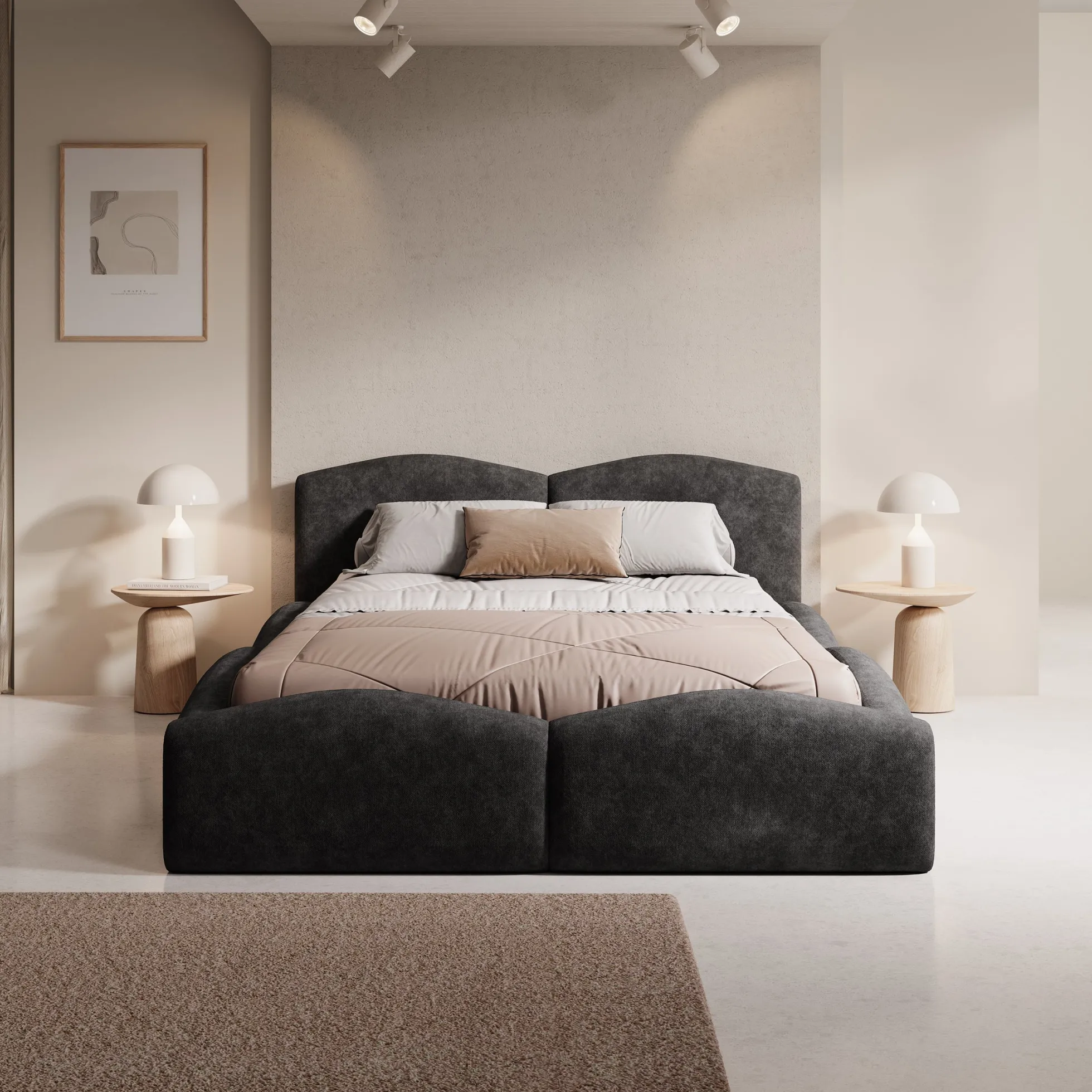 Kamfer - Tweepersoonsbed - Stof zwart - 140x200 cm