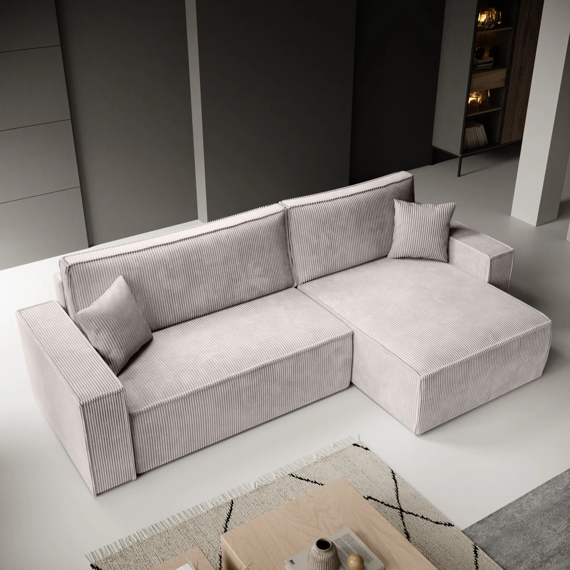 Kandahar - Hoekbank 3-zits met chaise longue - Ribstof beige - Univers