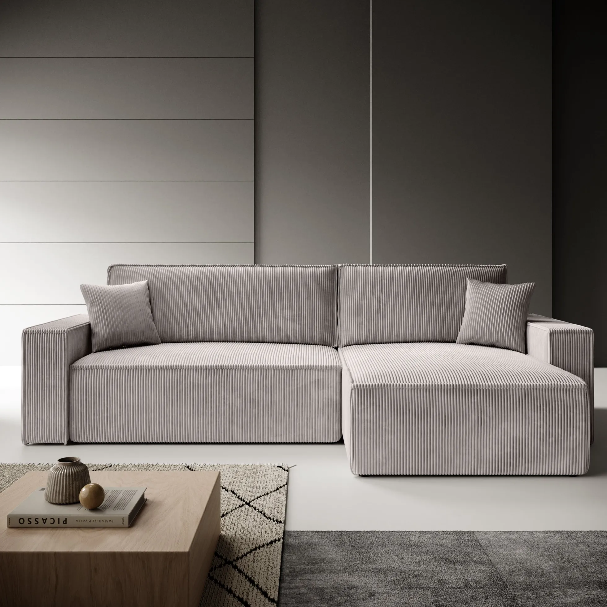 Kandahar - Hoekbank 3-zits met chaise longue - Ribstof beige - Univers