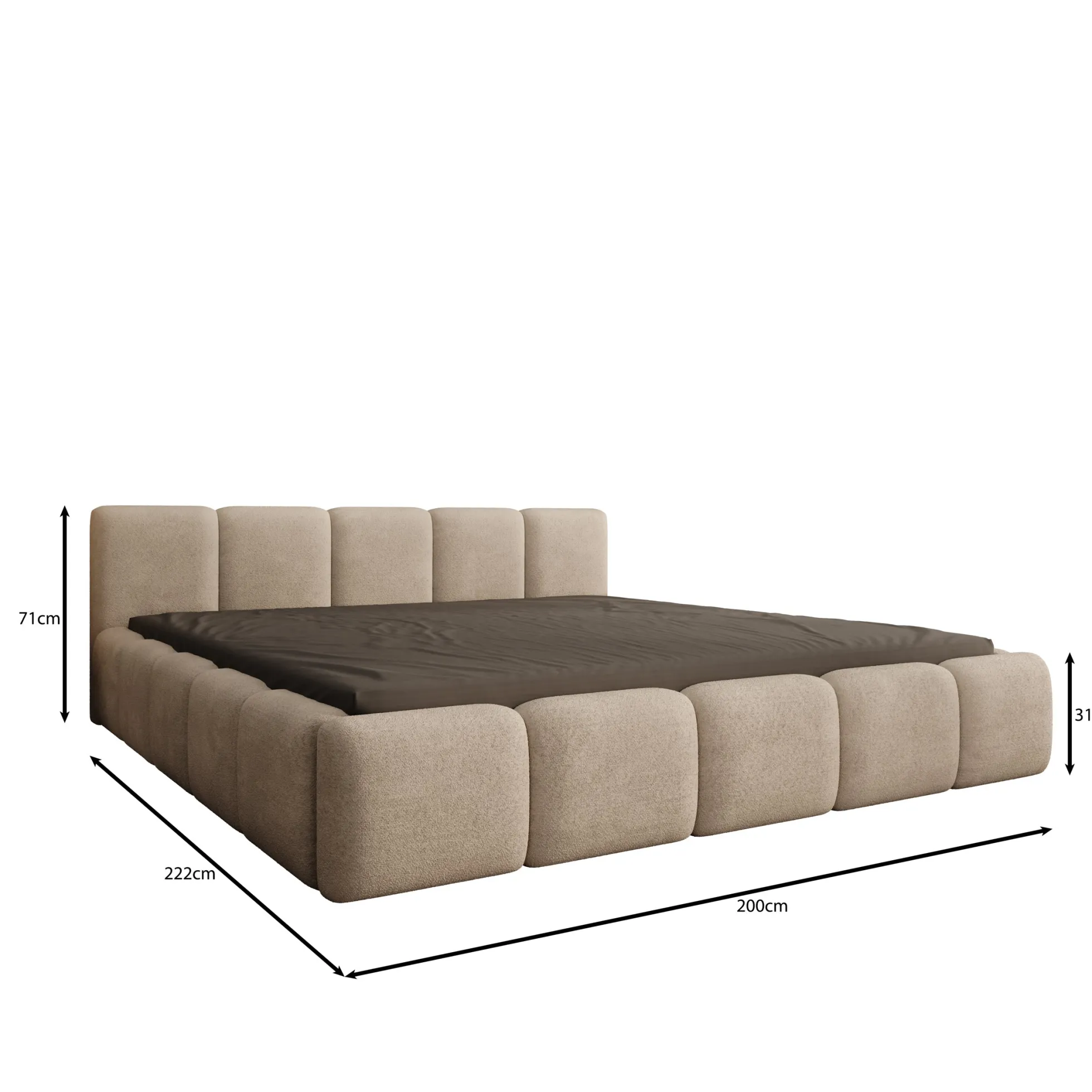 Karisma - Tweepersoonsbed met opbergruimte - Teddystof beige - 180x200