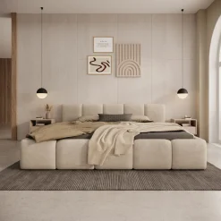 Karisma - Tweepersoonsbed met opbergruimte - Teddystof beige - 180x200
