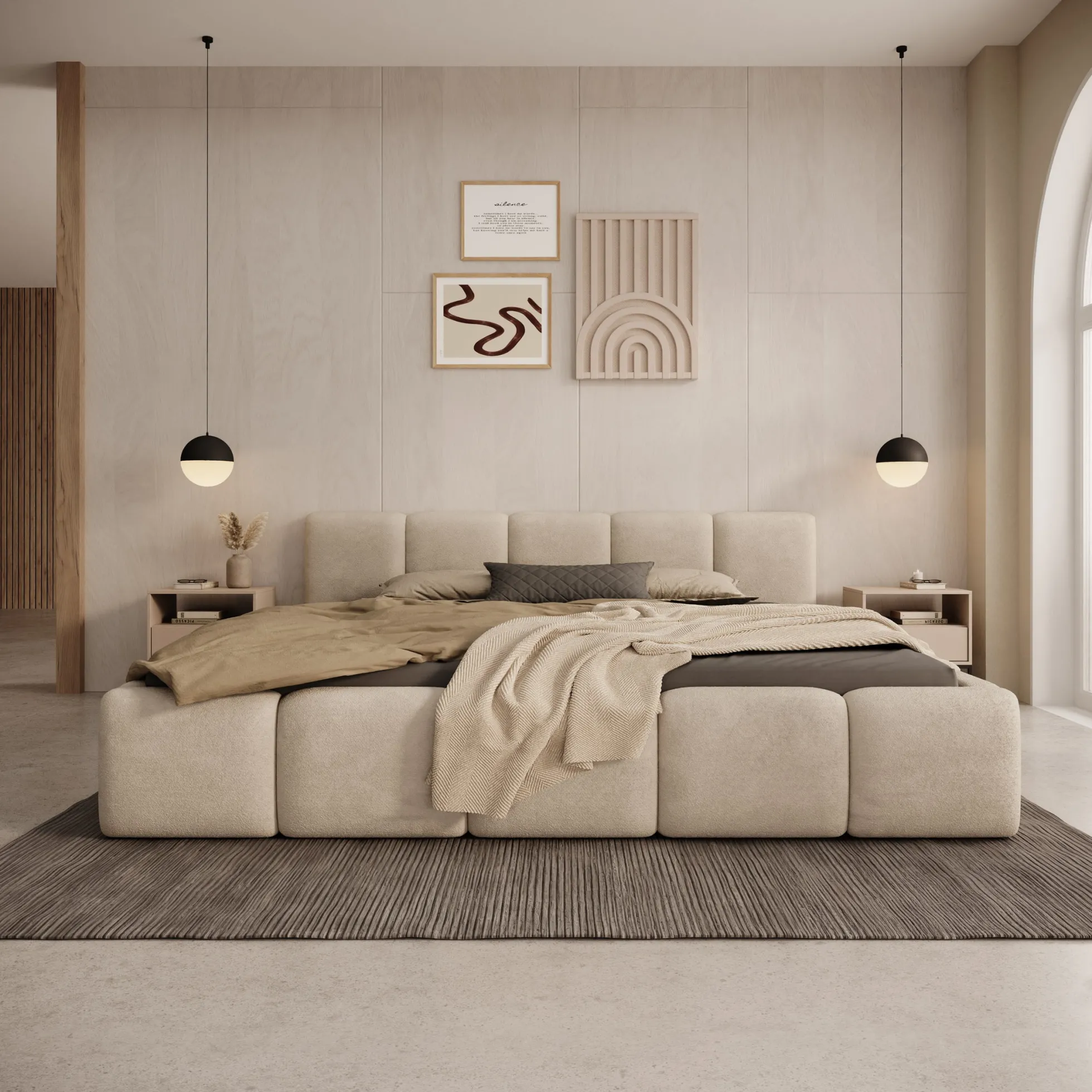 Karisma - Tweepersoonsbed met opbergruimte - Teddystof beige - 180x200