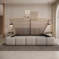 Karisma - Tweepersoonsbed met opbergruimte - Grijs stof - 180x200 cm