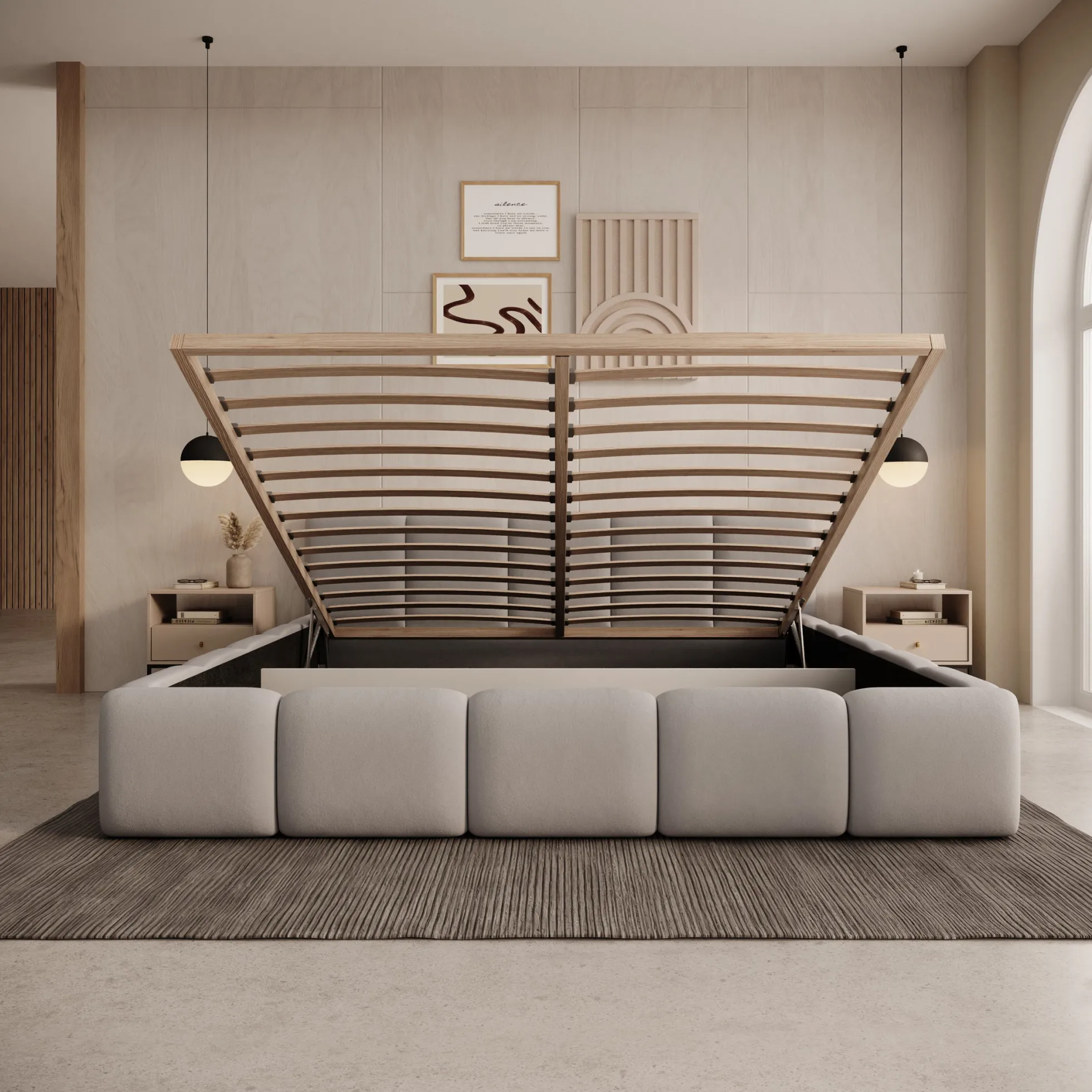 Karisma - Tweepersoonsbed met opbergruimte - Grijs stof - 180x200 cm