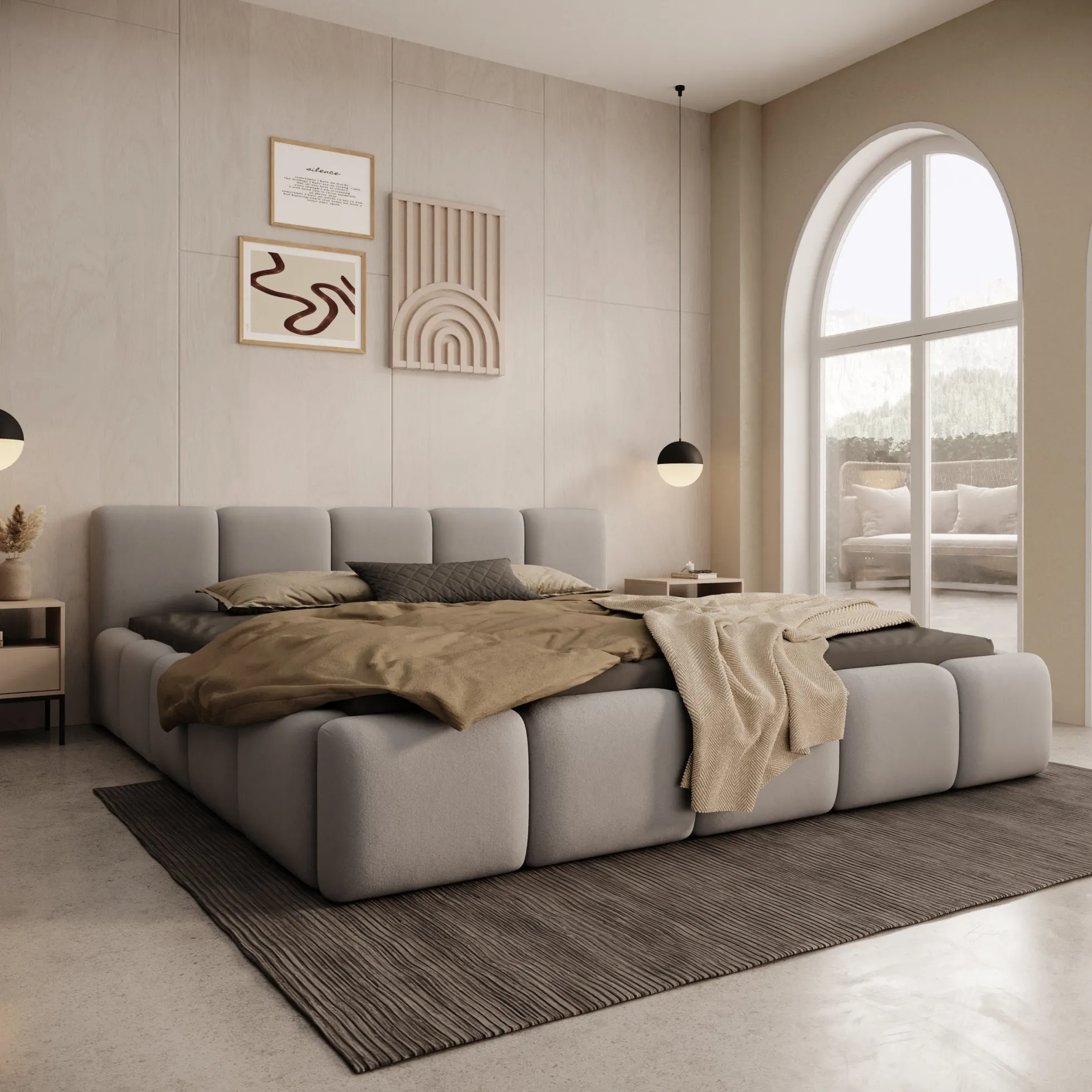 Karisma - Tweepersoonsbed met opbergruimte - Grijs stof - 180x200 cm