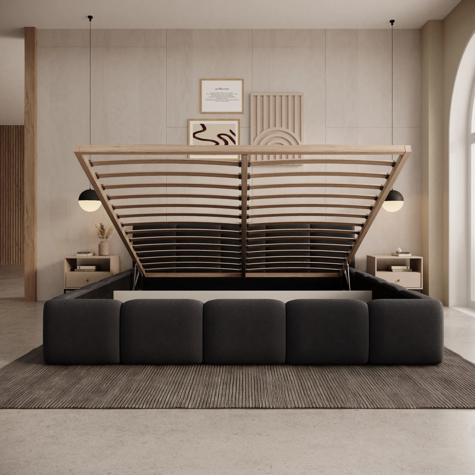 Karisma - Tweepersoonsbed met opbergruimte - Zwart velvet - 180x200 cm