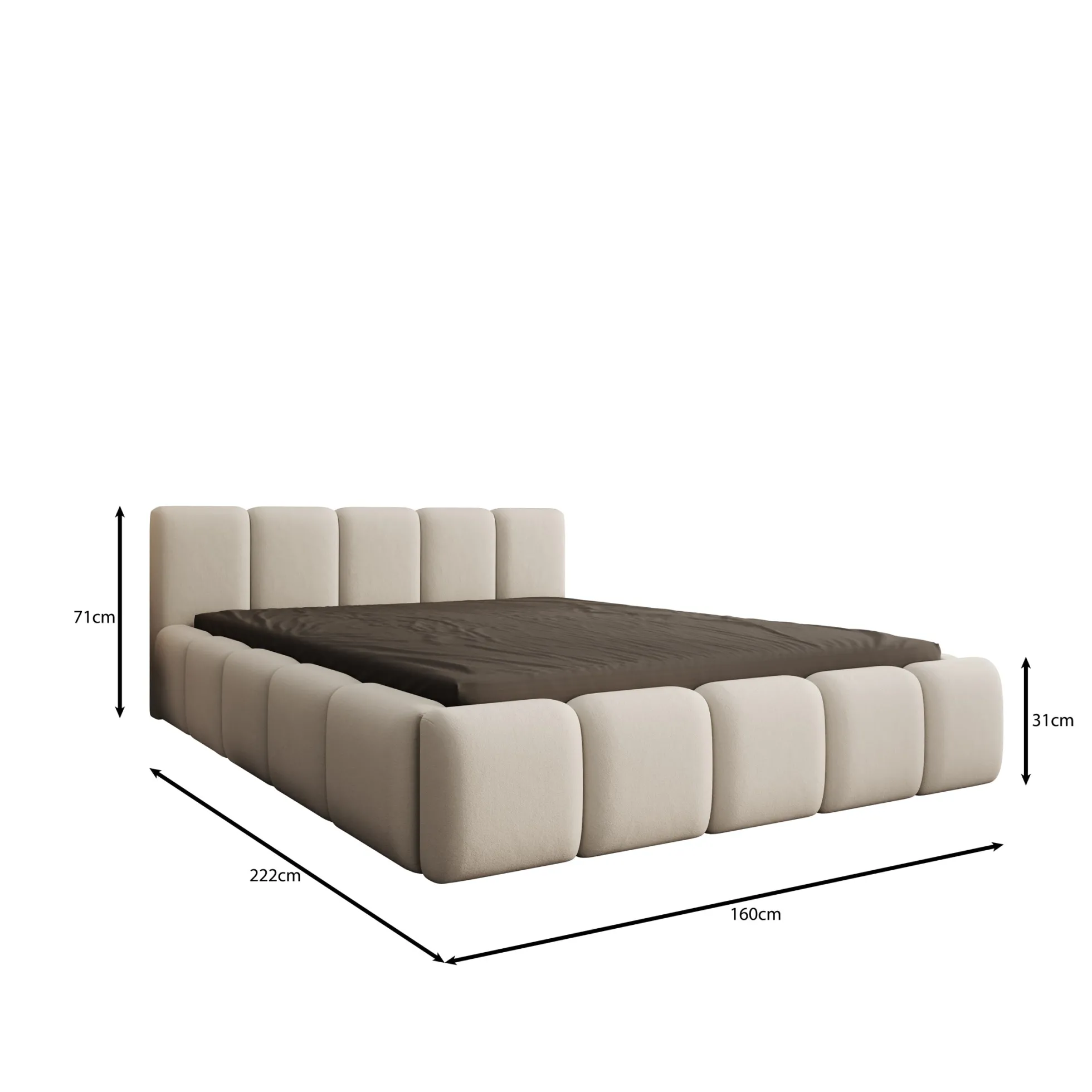 Karisma - Tweepersoonsbed met opbergruimte - Beige stof - 160x200 cm