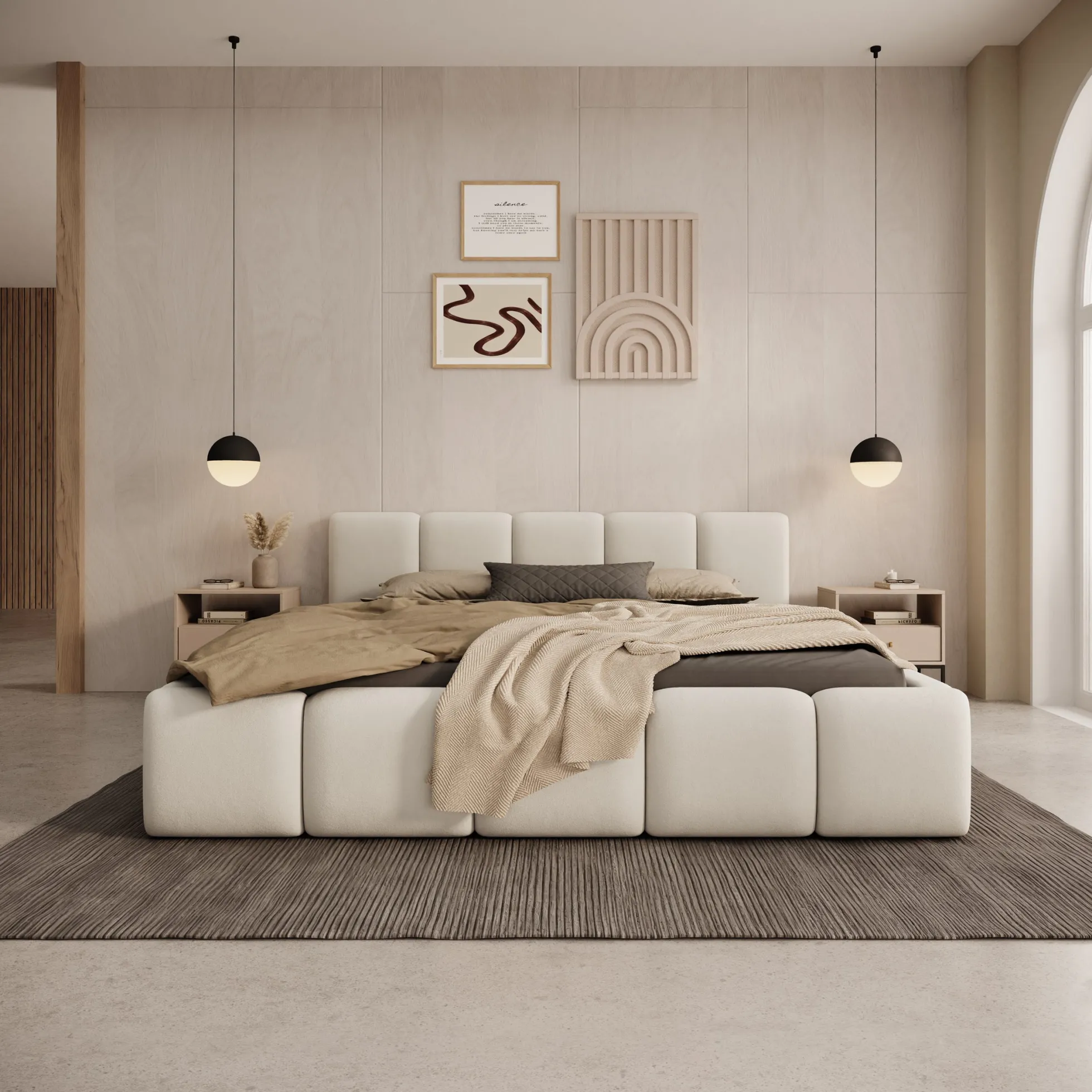 Karisma - Tweepersoonsbed met opbergruimte - Beige stof - 180x200 cm