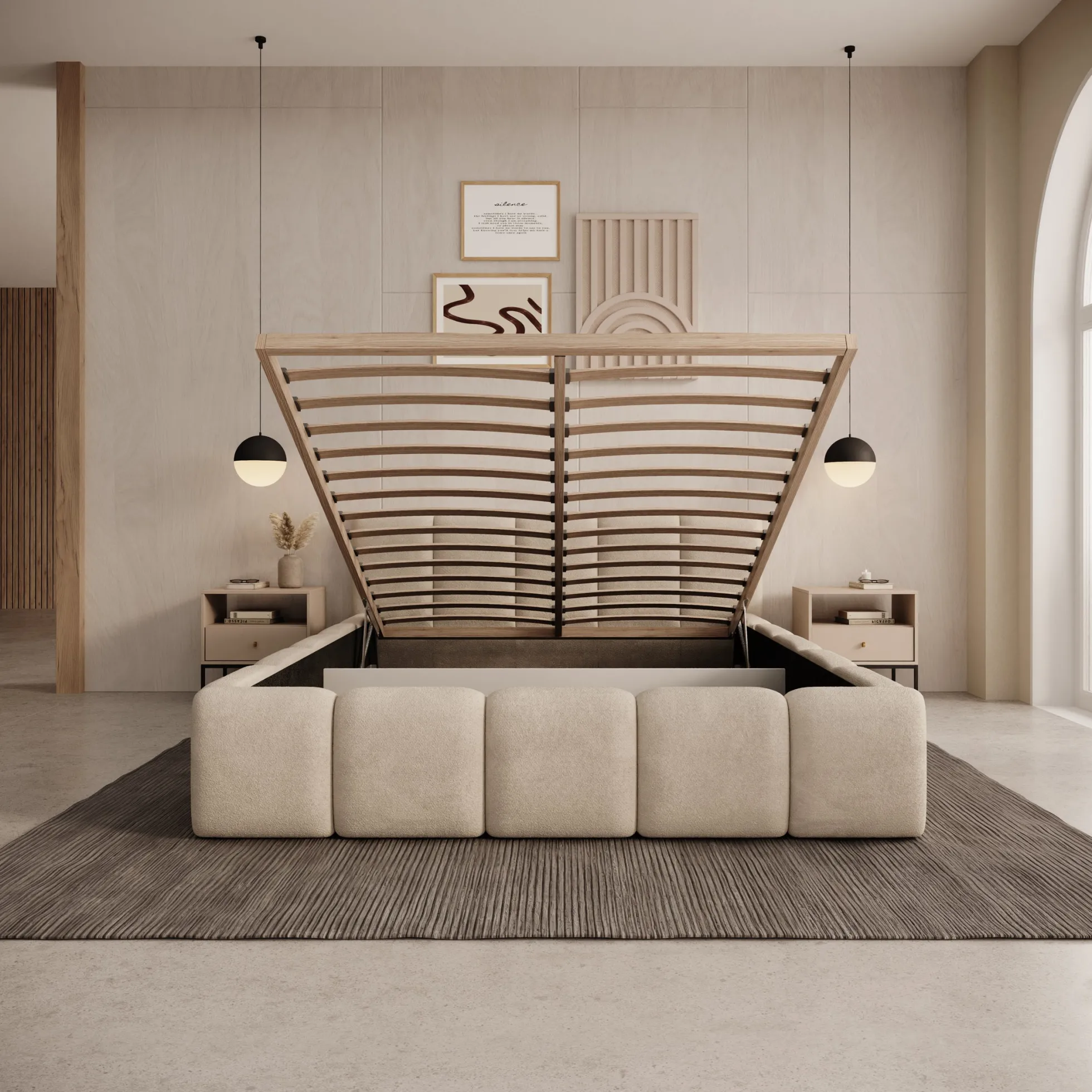 Karisma - Tweepersoonsbed met opbergruimte - Teddystof beige - 140x200