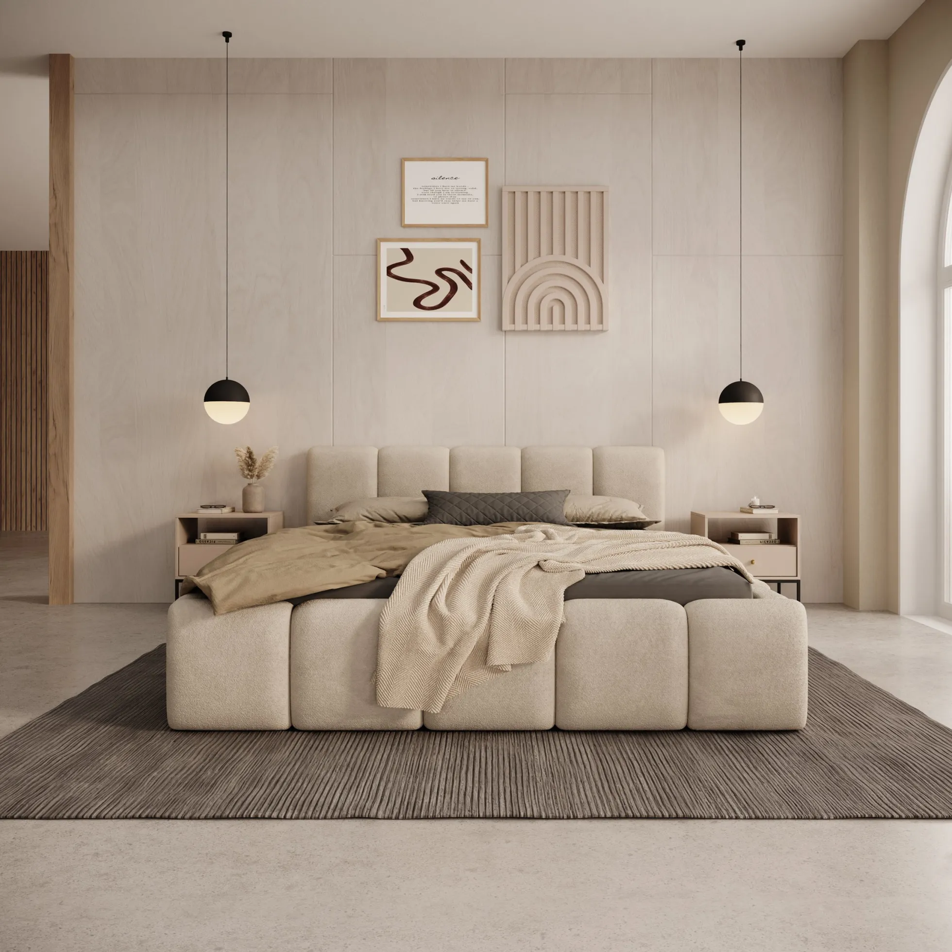 Karisma - Tweepersoonsbed met opbergruimte - Teddystof beige - 140x200