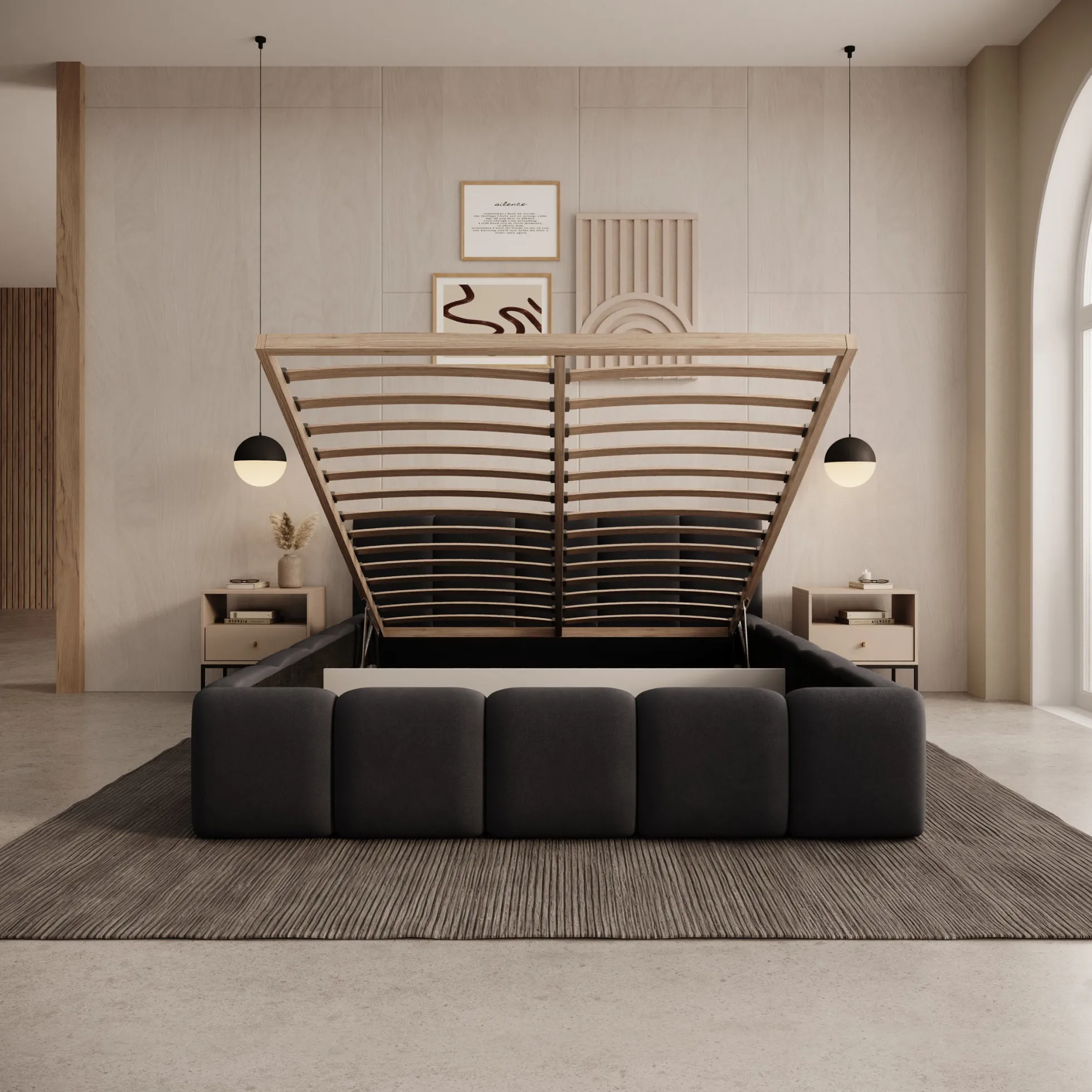 Karisma - Tweepersoonsbed met opbergruimte - Zwart velvet - 140x200 cm