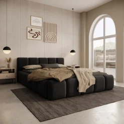 Karisma - Tweepersoonsbed met opbergruimte - Zwart velvet - 140x200 cm