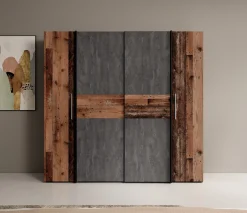 Kassel - Kledingkast met schuifdeuren - Old wood/grijs - 200x191x62 cm