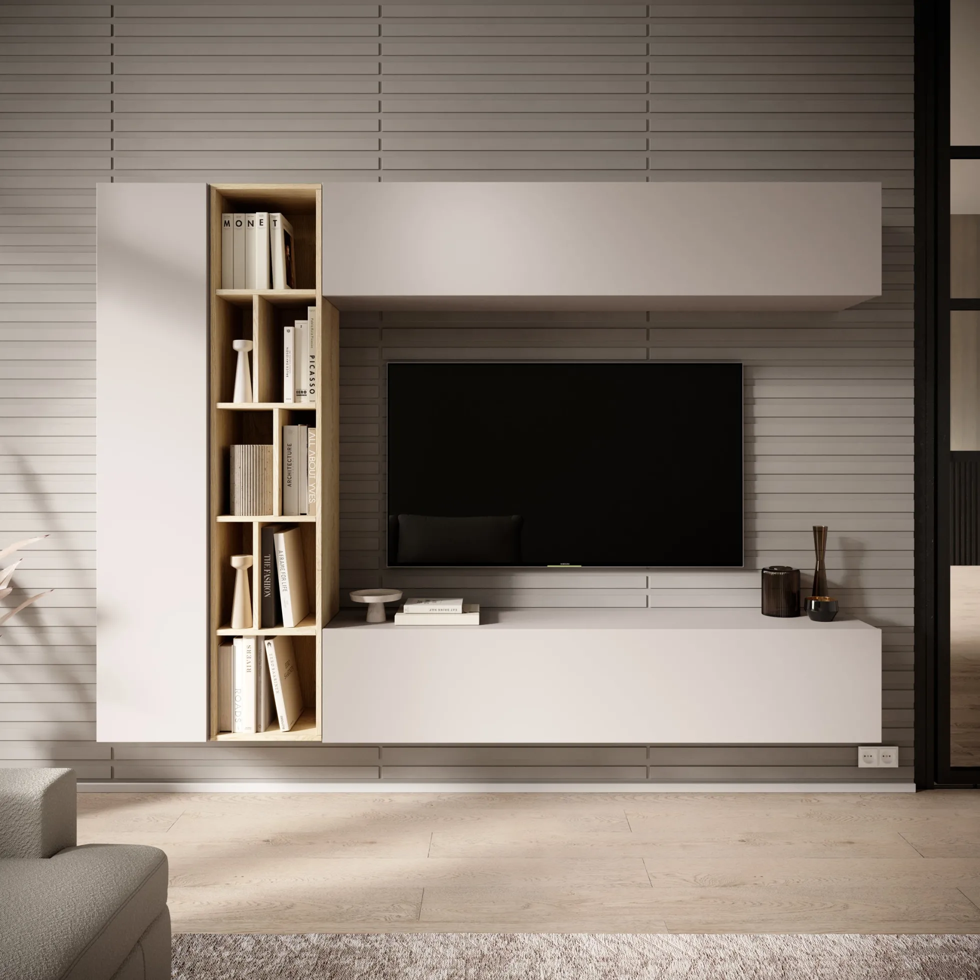 Kastila - Wandmeubel - Beige/Eikenpatroon - 224x33x160 cm