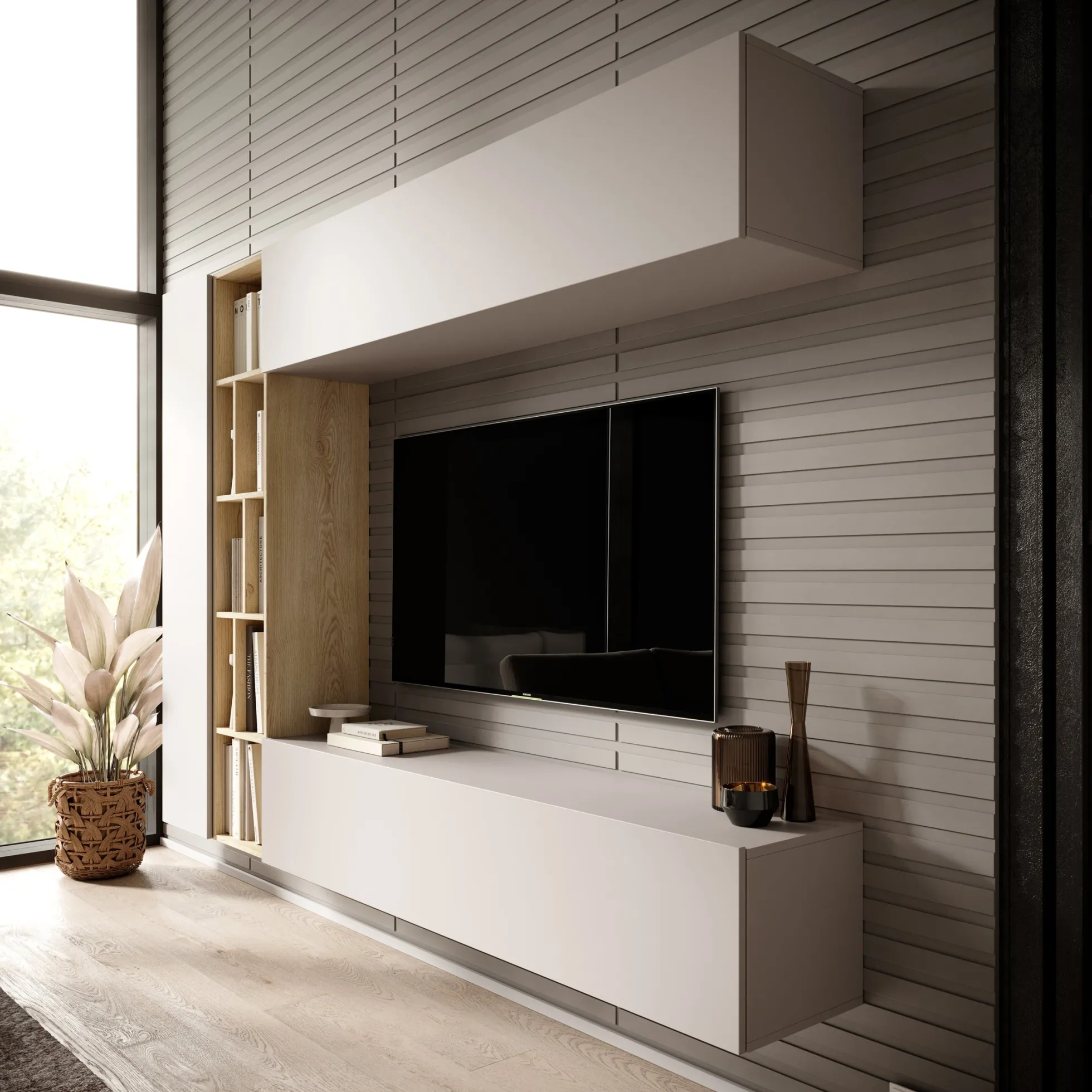 Kastila - Wandmeubel - Beige/Eikenpatroon - 224x33x160 cm