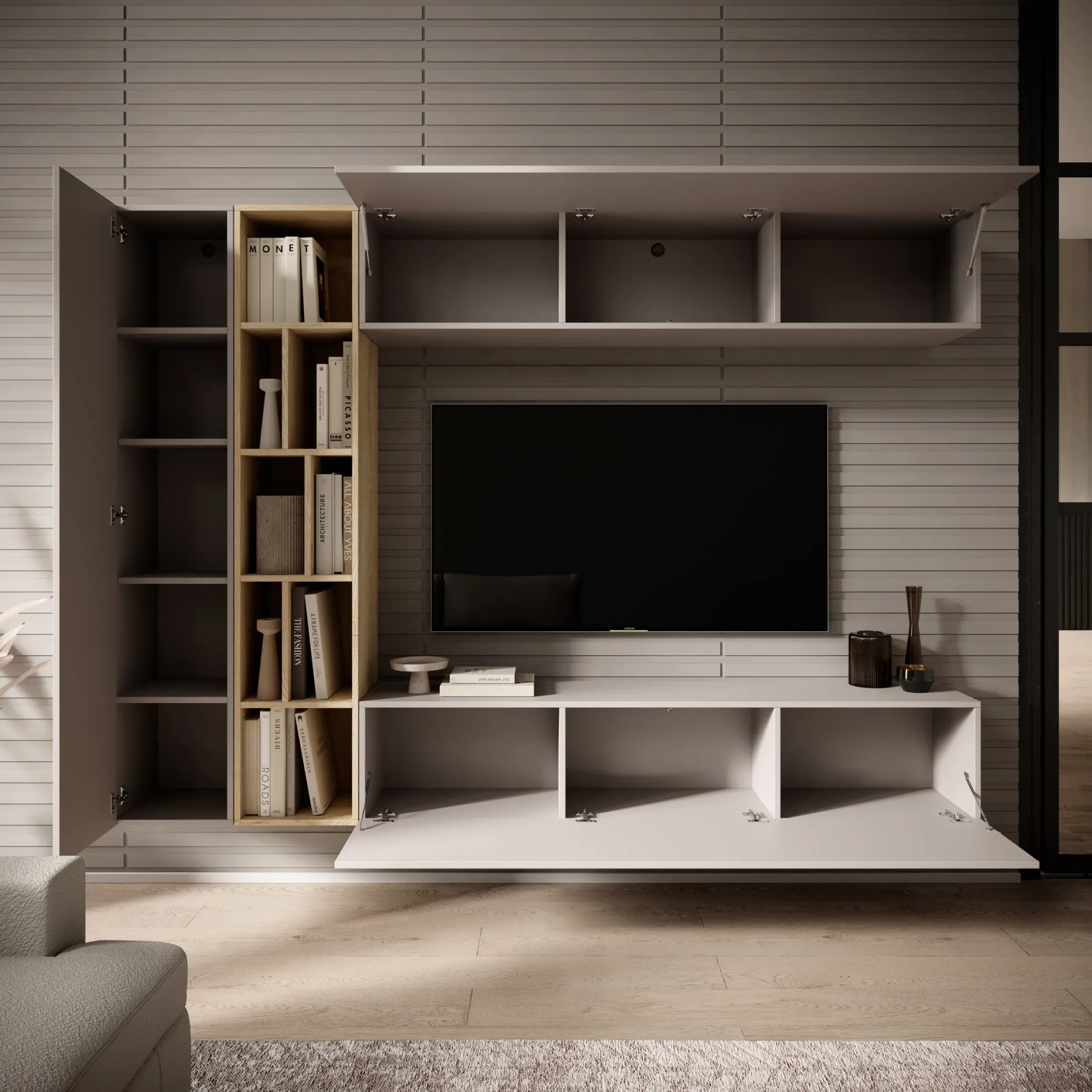 Kastila - Wandmeubel - Beige/Eikenpatroon - 224x33x160 cm