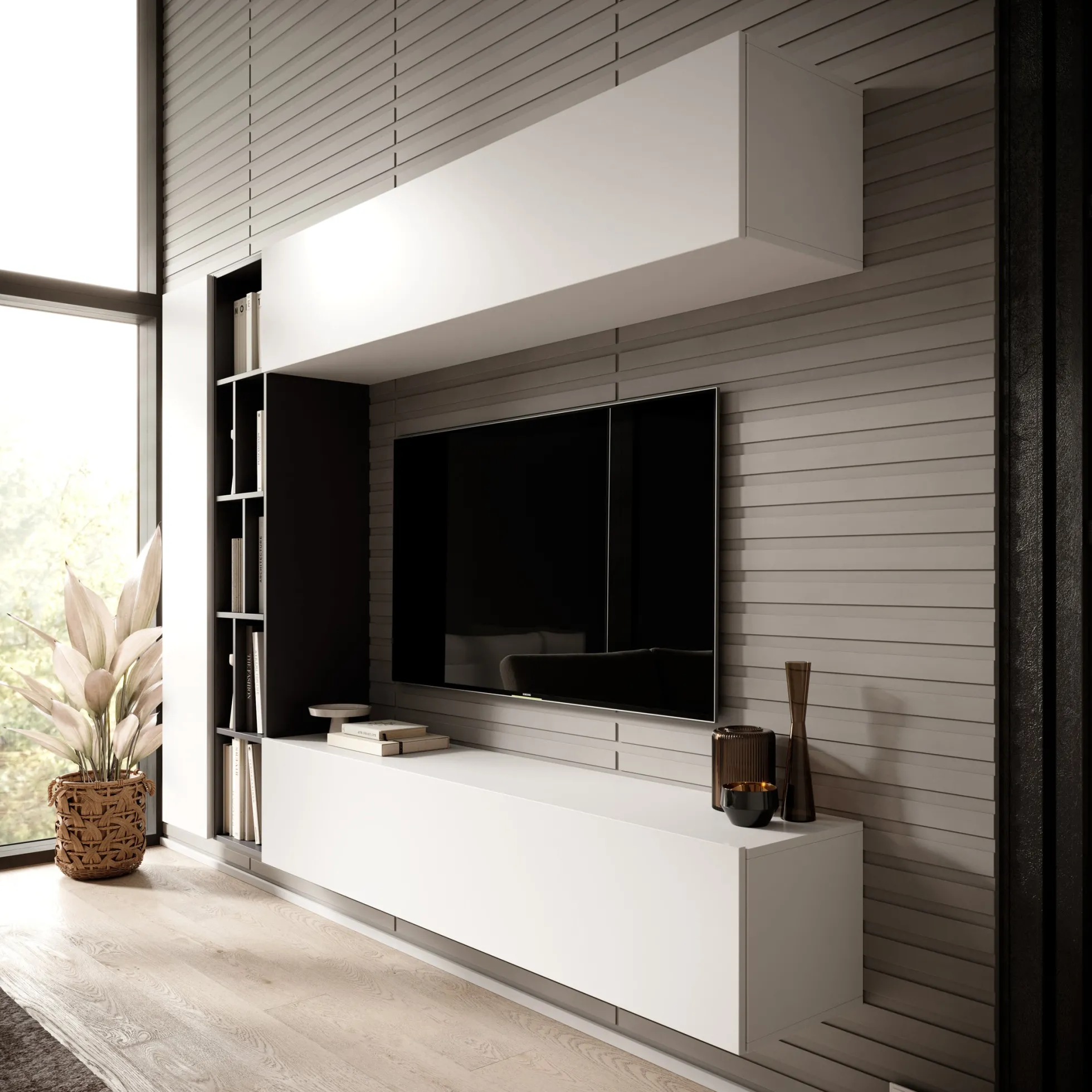 Kastila - Wandmeubel - Wit/Grijs- 224x33x160 cm