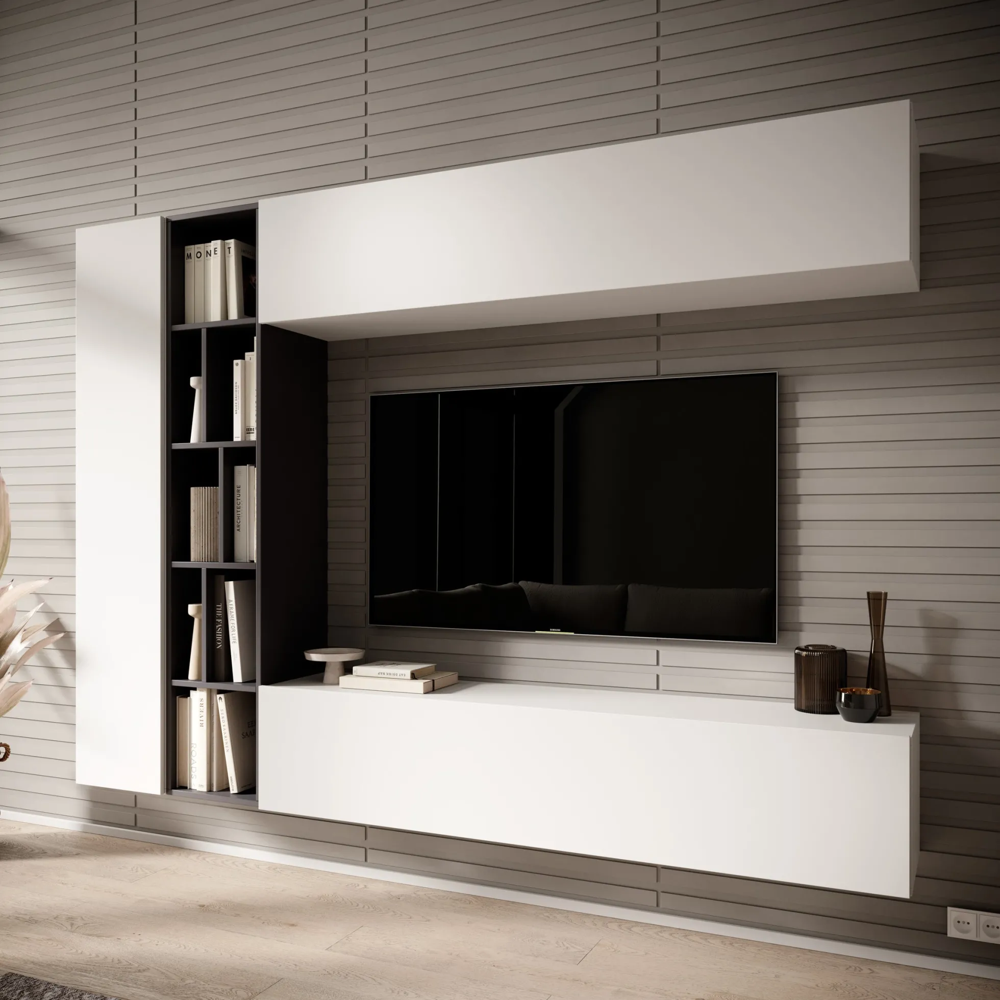 Kastila - Wandmeubel - Wit/Grijs- 224x33x160 cm